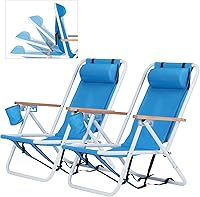 Outvita Folding Beach Chair with 4-Position Adjustable Backrest, Backpack Straps, Cup Holders - Portable for Beach, Camping, Festivals