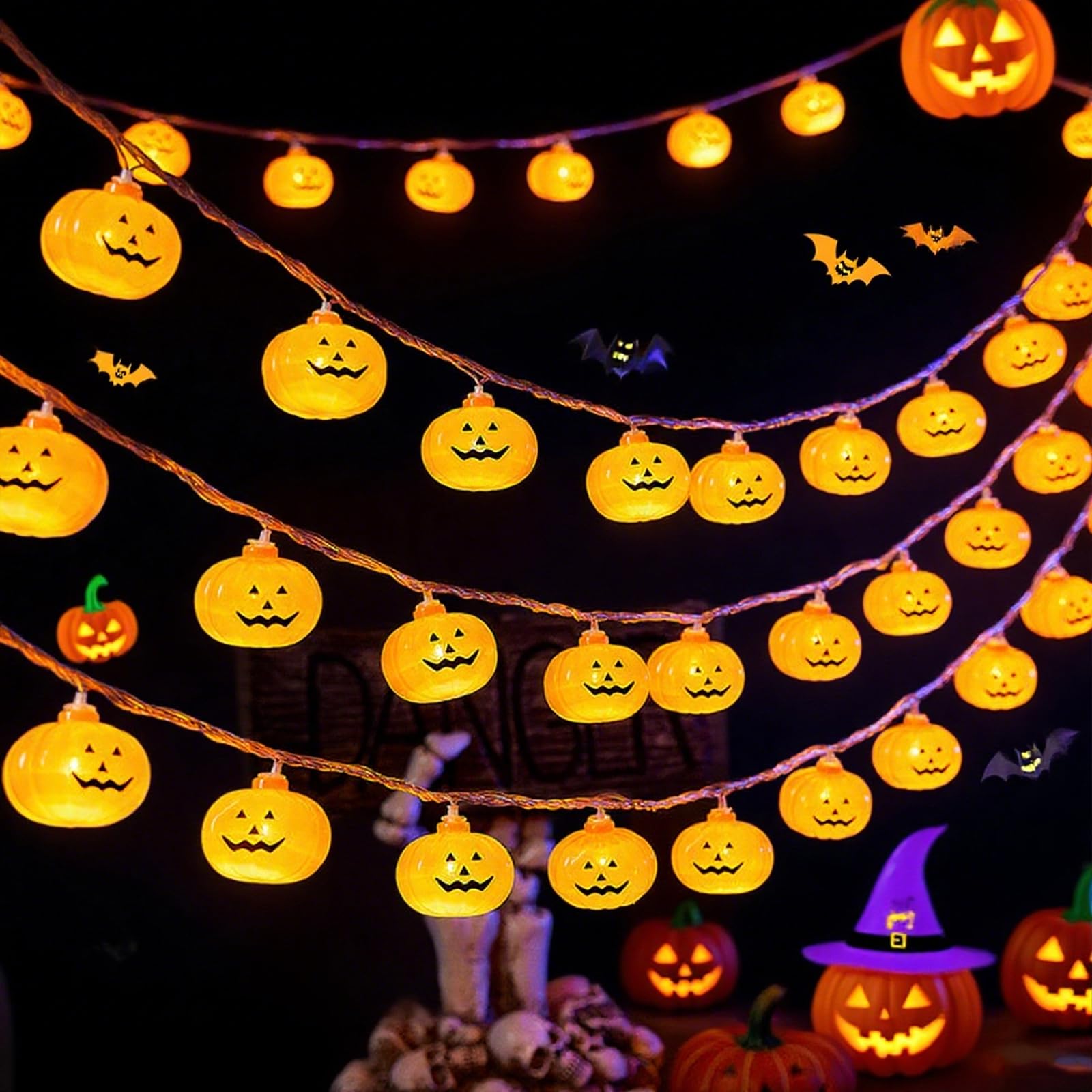 YeahBoom Halloween Fairy Lights, 150 cm, 10 LEDs, Halloween Decorative Fairy Lights, Battery Operated, Orange Pumpkin Lights with 3D Pumpkin Lighting for Indoor and Outdoor Use, Party, Garden — image 1