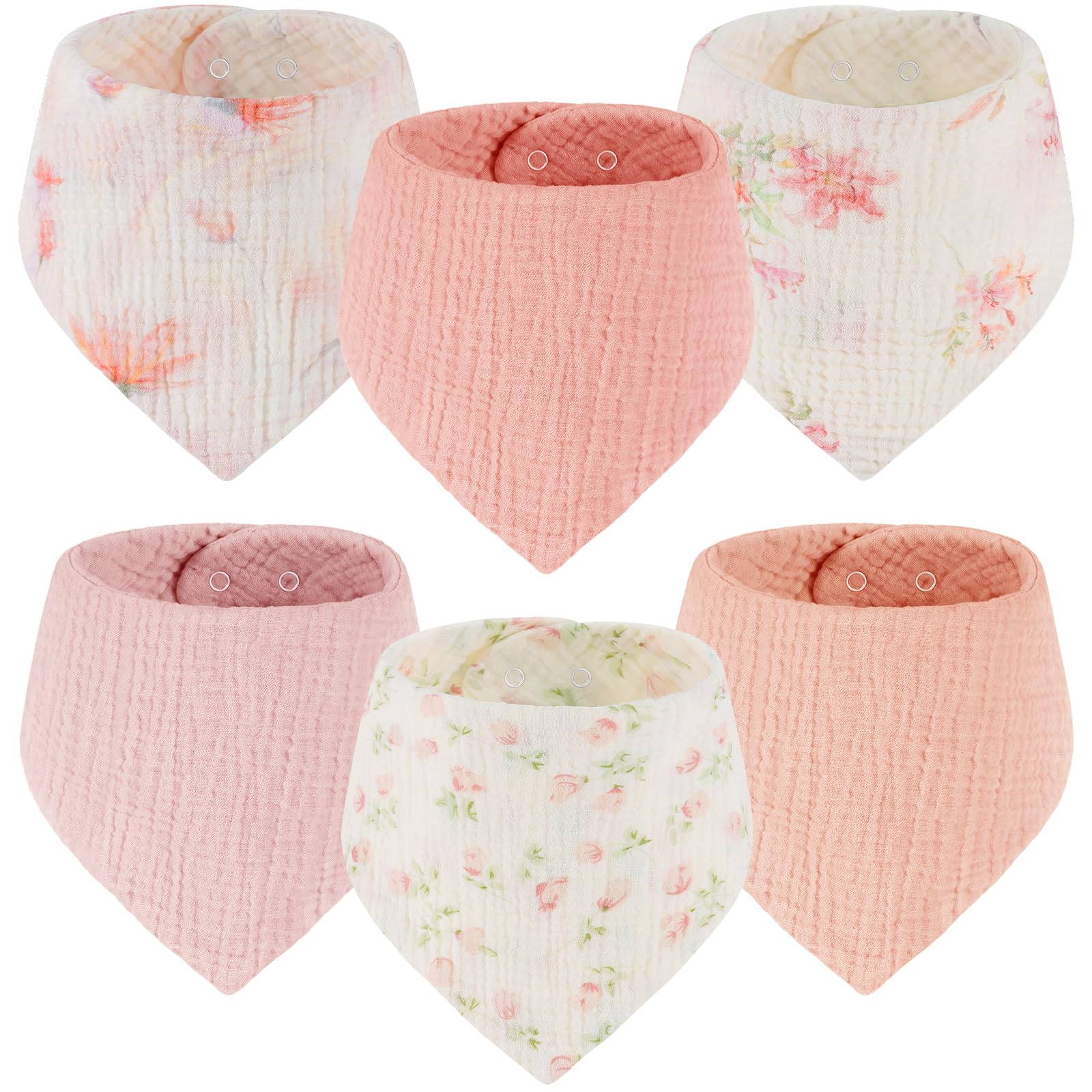 Yukkidds Baby Bibs 100% Muslin Cotton Dribble Bibs Soft and Absorbent for Newborn Toddler from 0-36 months 6 Pack Pink Floral