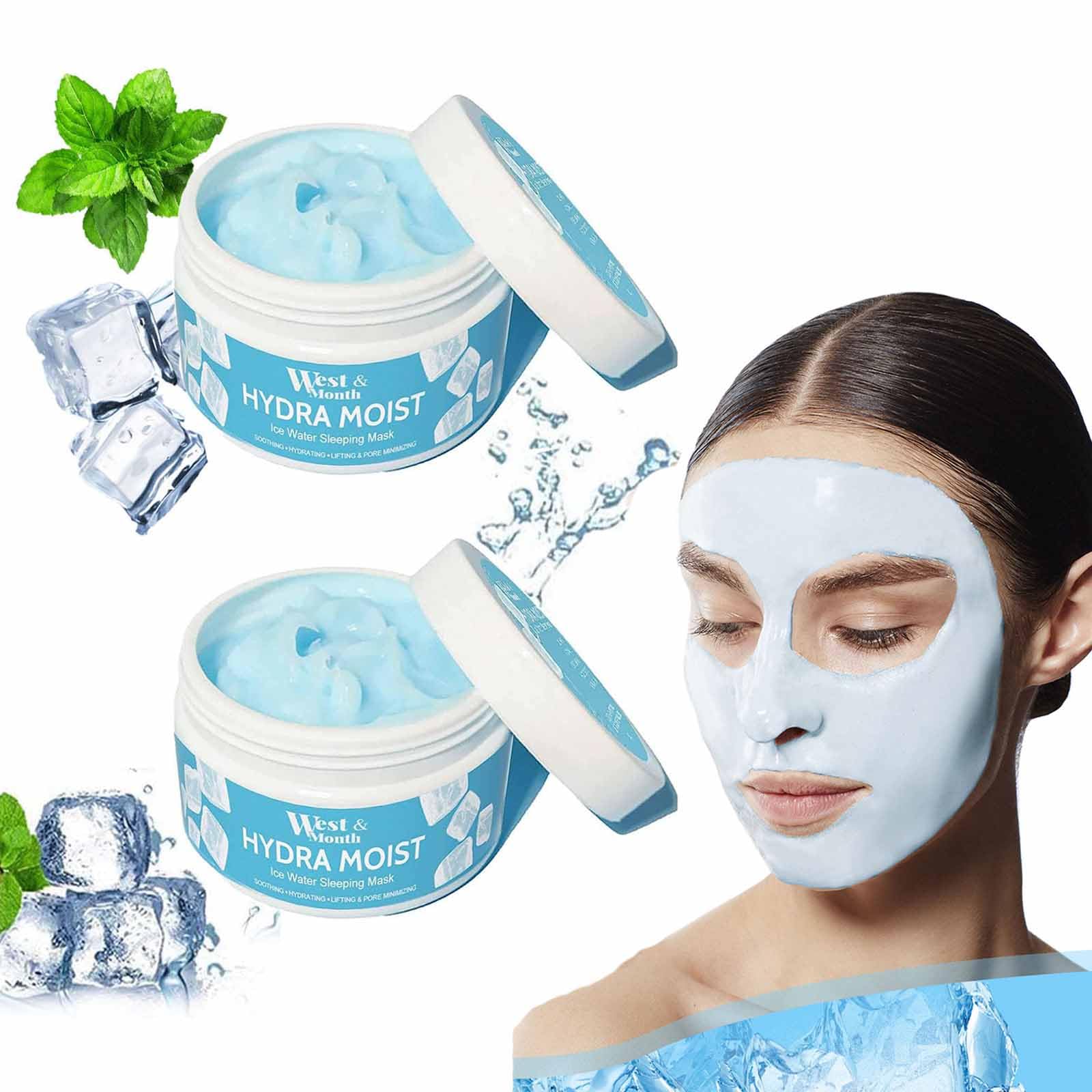 2Pcs Hydra Moist Ice Water Sleeping Mask - Hydrating Overnight Face Mask, Hyaluronic Acid Moisturizing Cream, Hydro Gel Mask for Face, Deep Cleansing Pore Mask, Deep Hydration, for Any Skin Type