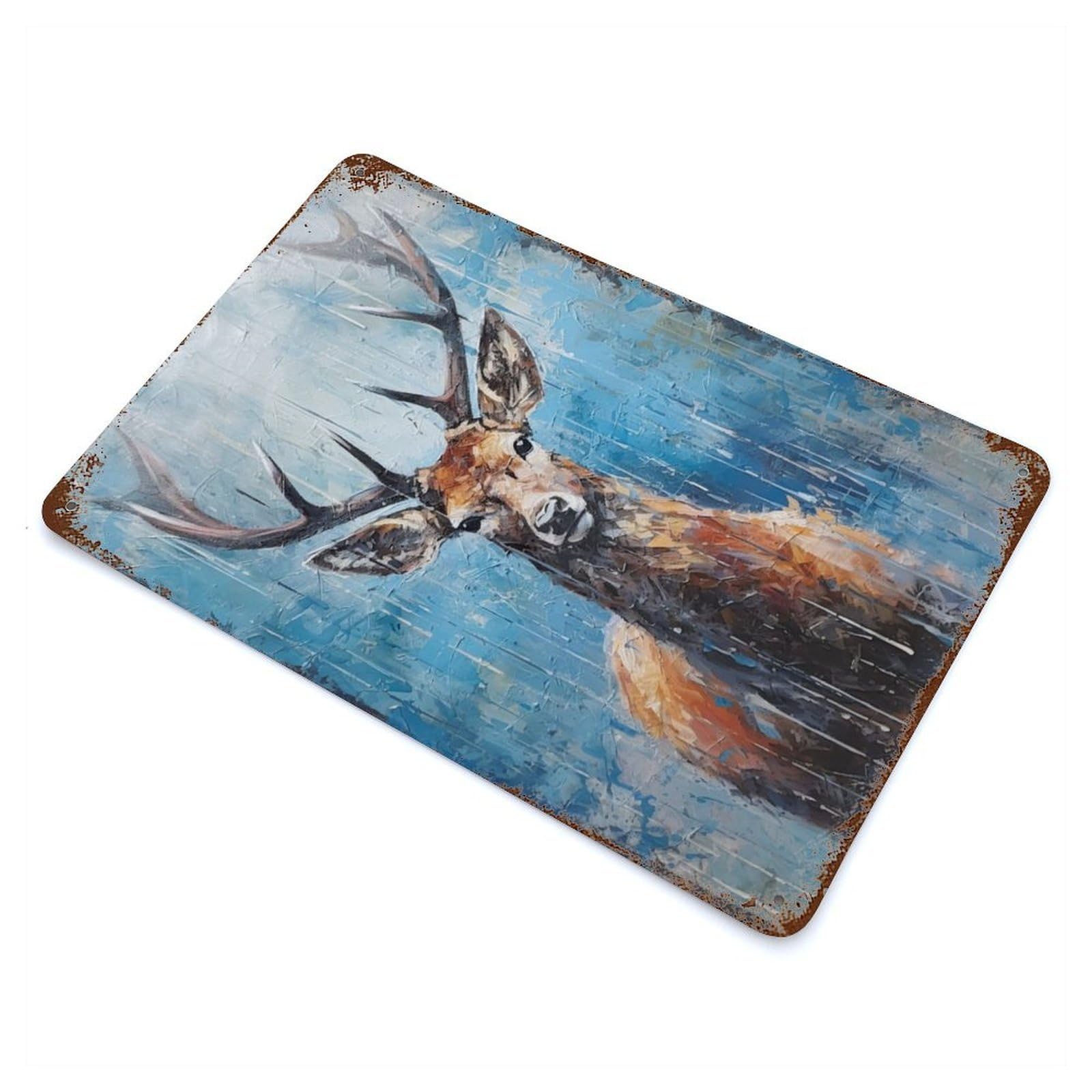 Palette Deer Painting Rust Effect Tin Sign 11.8"x7.9", Ideal for Farmhouse, Kitchen And Entryway Decor