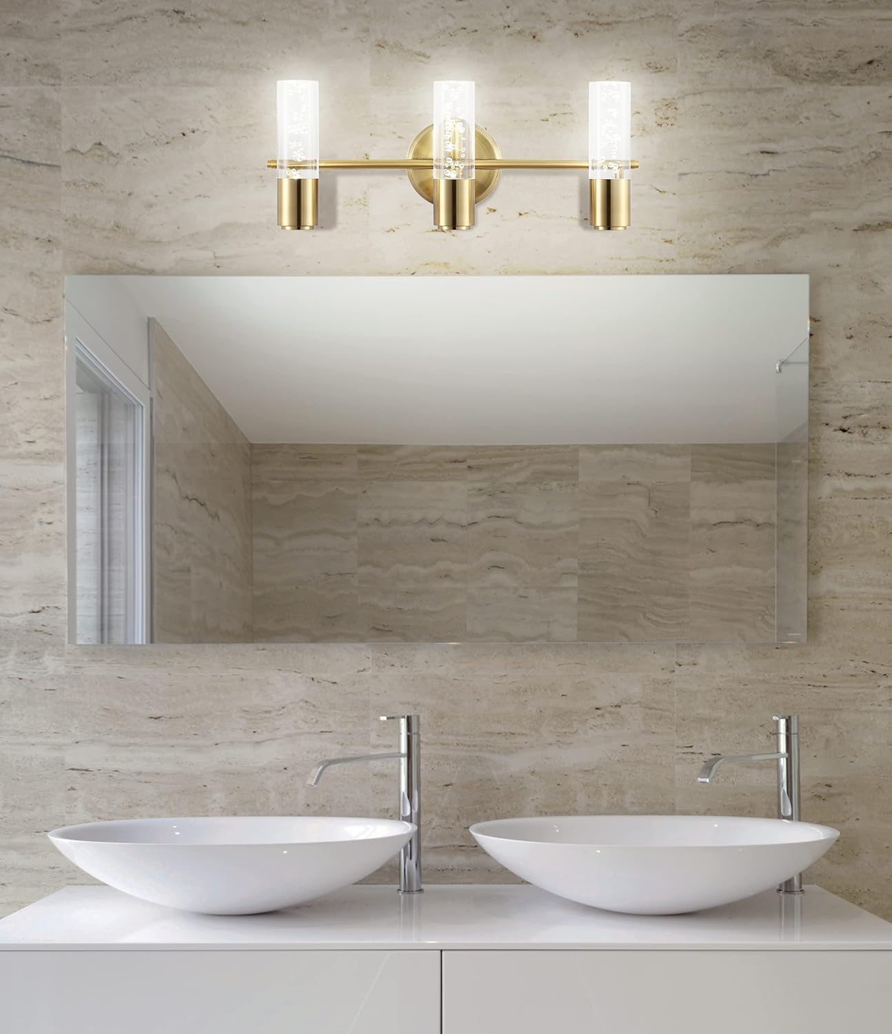 JONATHAN Y 18" Brass Gold Modern Integrated LED Vanity Light Wall Sconce for Bathroom, Clear Bubble Acrylic Shade Minimalist Art Deco Light for Hallway, Entryway, 4000K (JYL7224B)