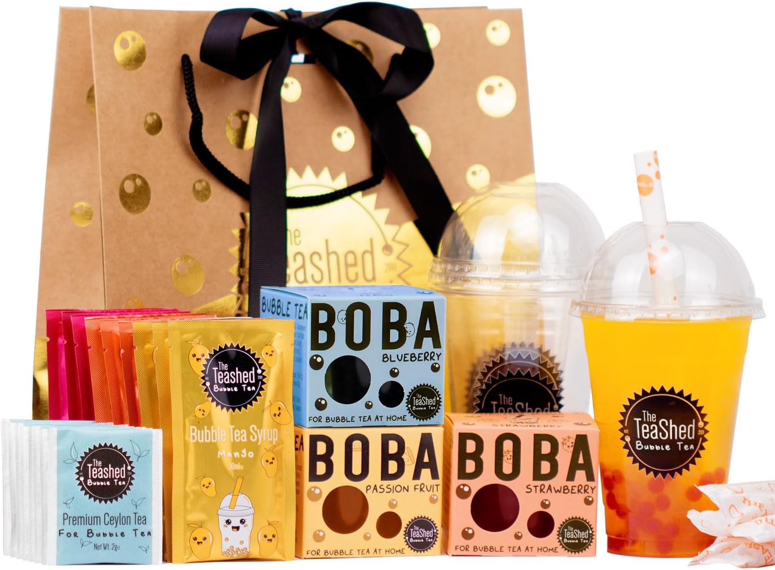 Bubble Tea Kit Syrup Gift Set with 9 Servings | Syrup + Tea + Boba Set | The TeaShed