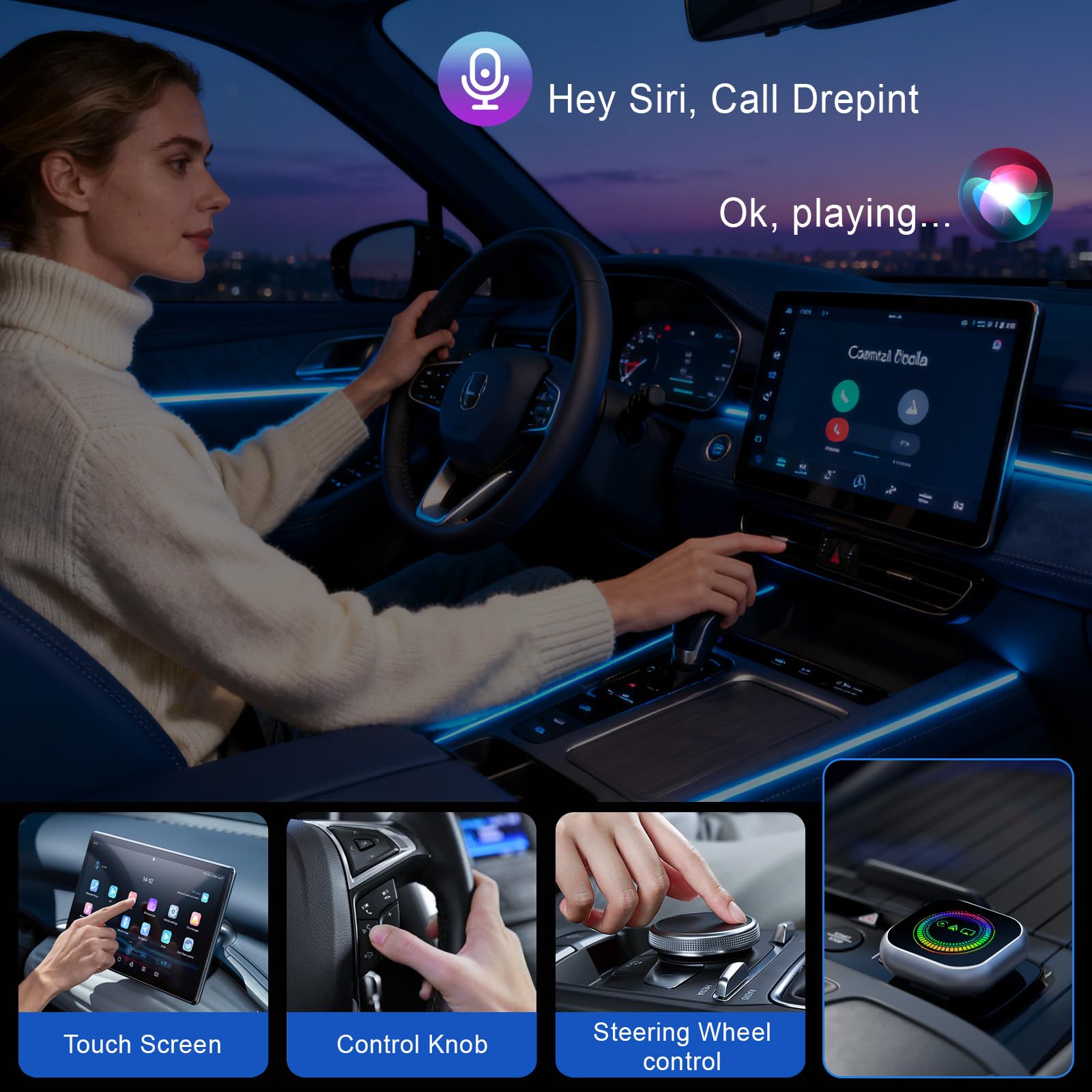 Adaptateur CarPlay & Android Auto & Air Play sans Fil 3 en 1, Nouveau CarPlay sans Fil, Projection Air Play, Reconnexion Automatique, Bluetooth 5.0 et WiFi 5.8GHz, Compatible iOS 10+, Android 11+