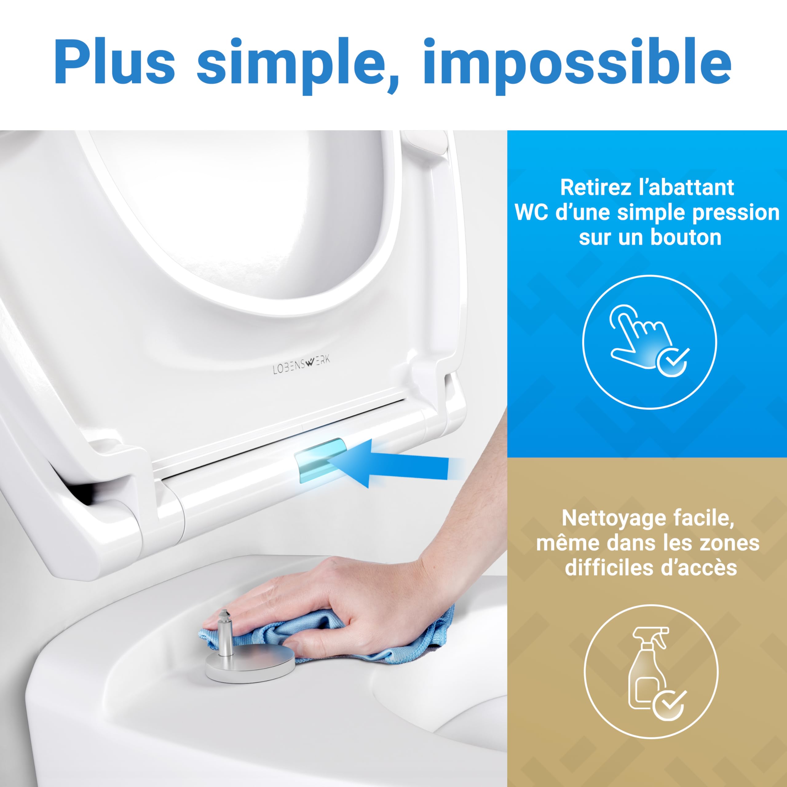 LOBENSWERK Abattant WC avec frein de chute [Montage facile] duroplast antibactérien UV résistant | Lunette de toilette clipsable universelle | Cuvette toilette ovale incl. gabarit d’installation