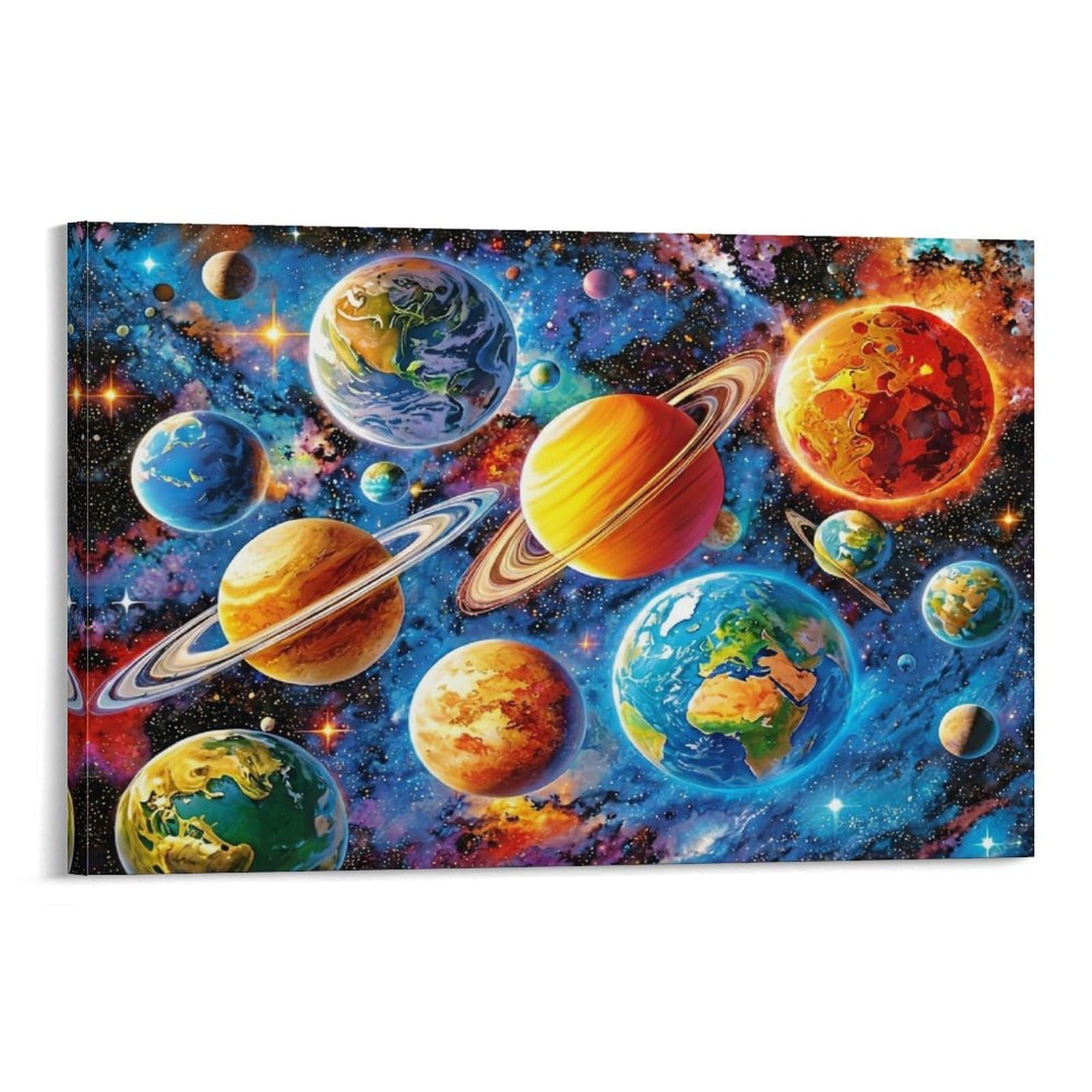 CPLVKWRQJ Solar System Art 1 Piece Colorful Assorted Planets Floating in Space Wall Art Pieces - Nursery Canvas Wall Hanging Space Saving Ready to Hang Decor 16x24inch(40x60cm)