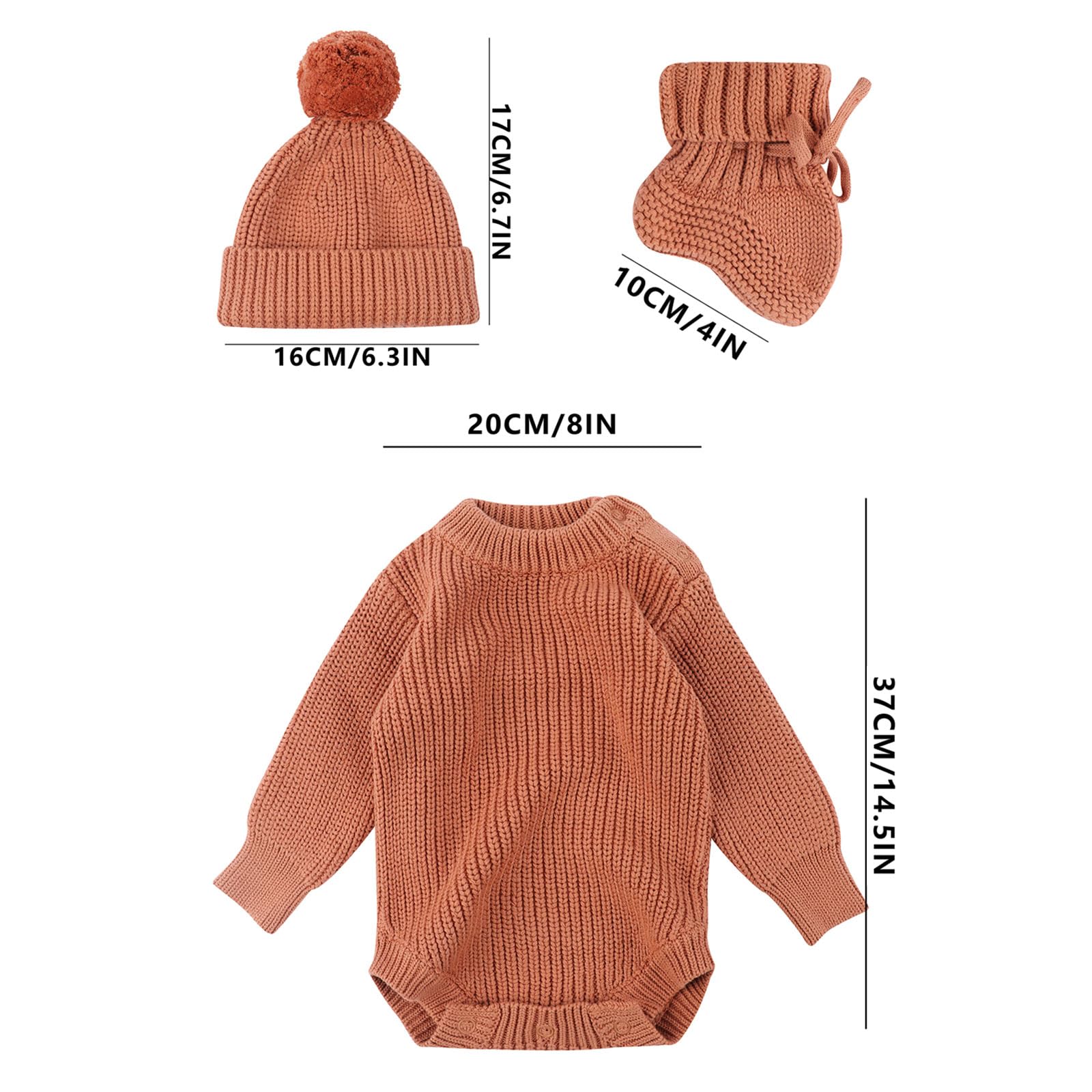 3-teiliges Strick Strampler Set für Neugeborene mit passender Mütze und Socken, weiche und atmungsaktive Outfit Strickware für Babys von 0 bis 6 Monaten, schöne Babymütze und Socken