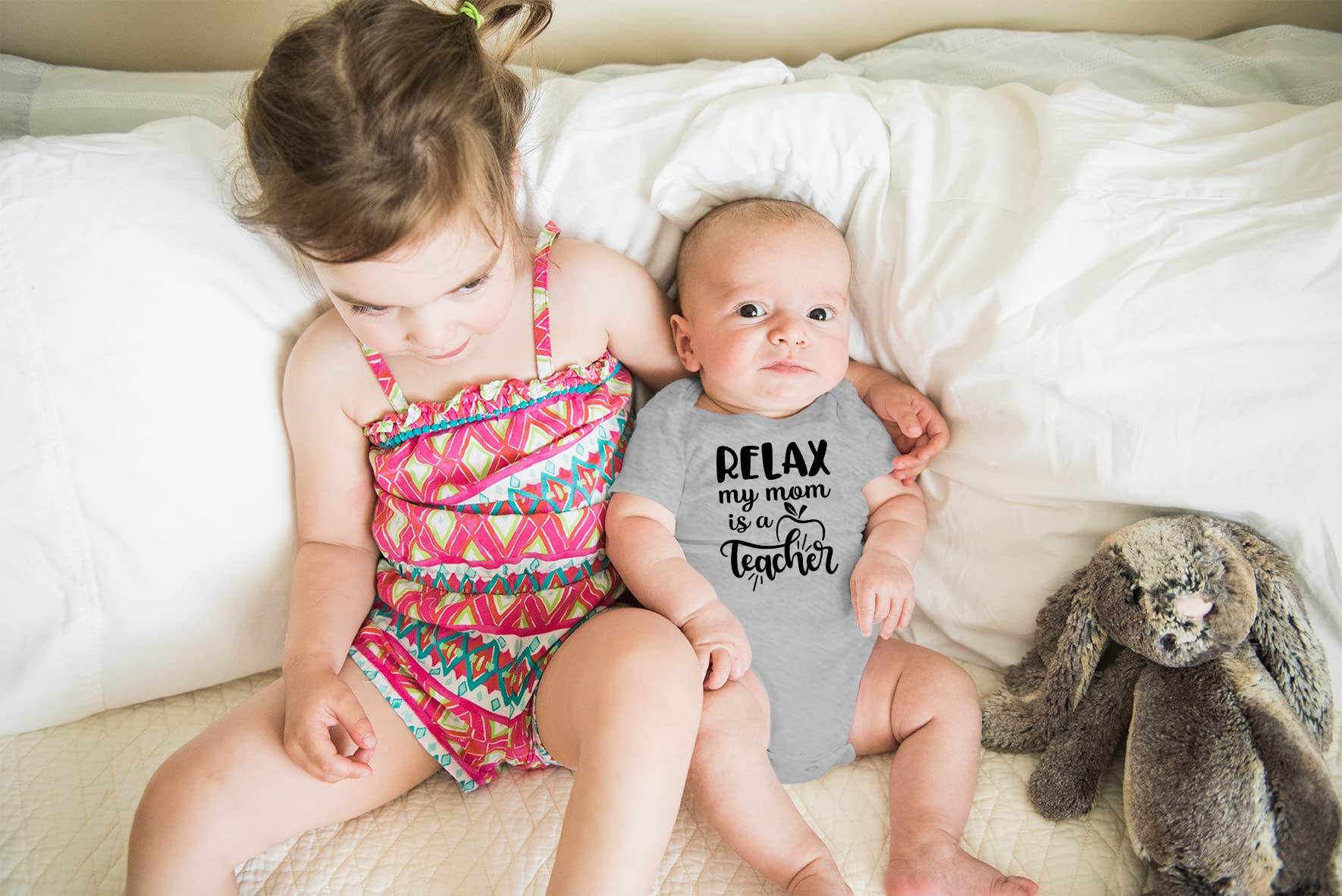 Relax My Mom Is A Teacher Baby Bodysuit Funny Cute Infant Clothes Outfit Newborn Boys Girls