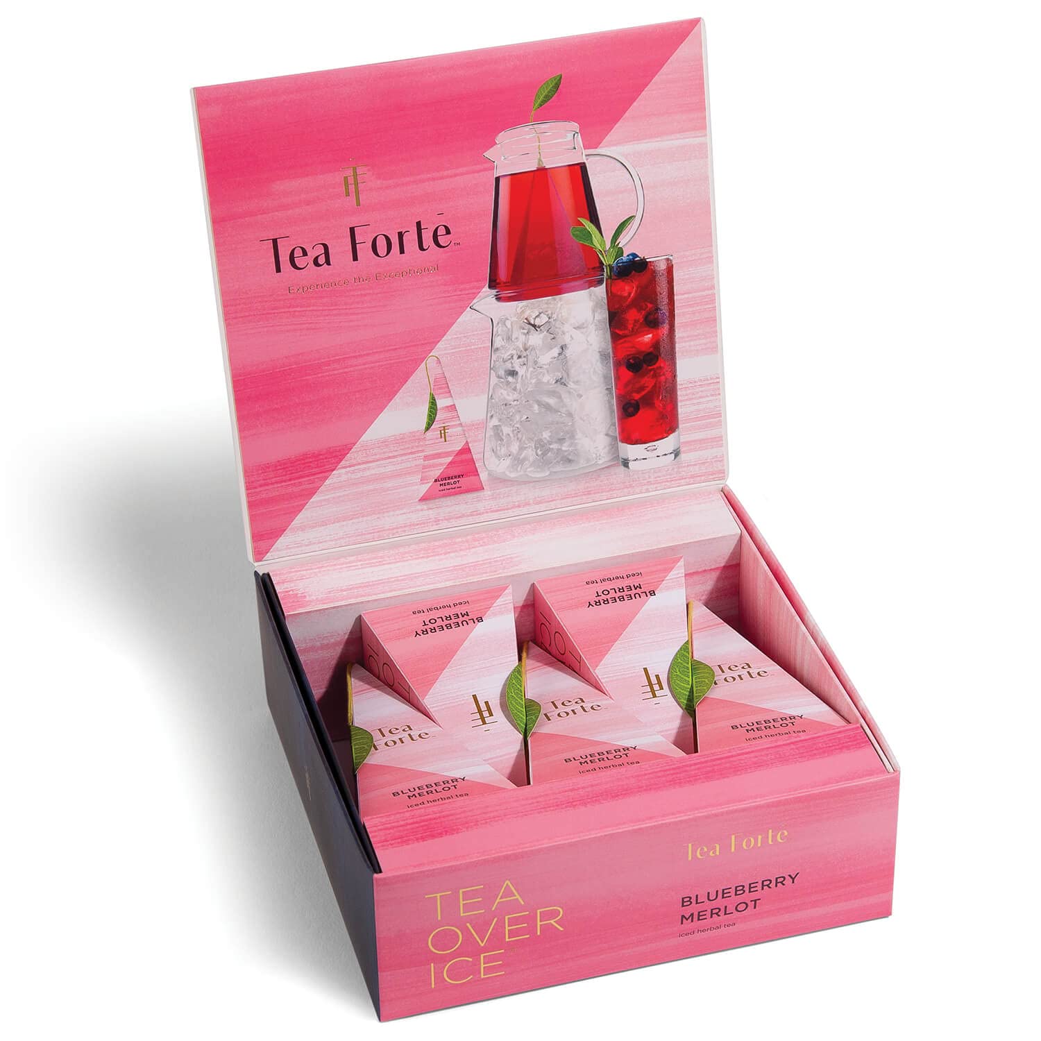 Tea ForteTea Over Ice Blueberry Merlot Premium Organic Caffeine-Free Herbal Iced Tea Blend, 5 Count Individually Wrapped Handcrafted Pyramid Infuser Tea Bags, Each Steeps 24 oz.