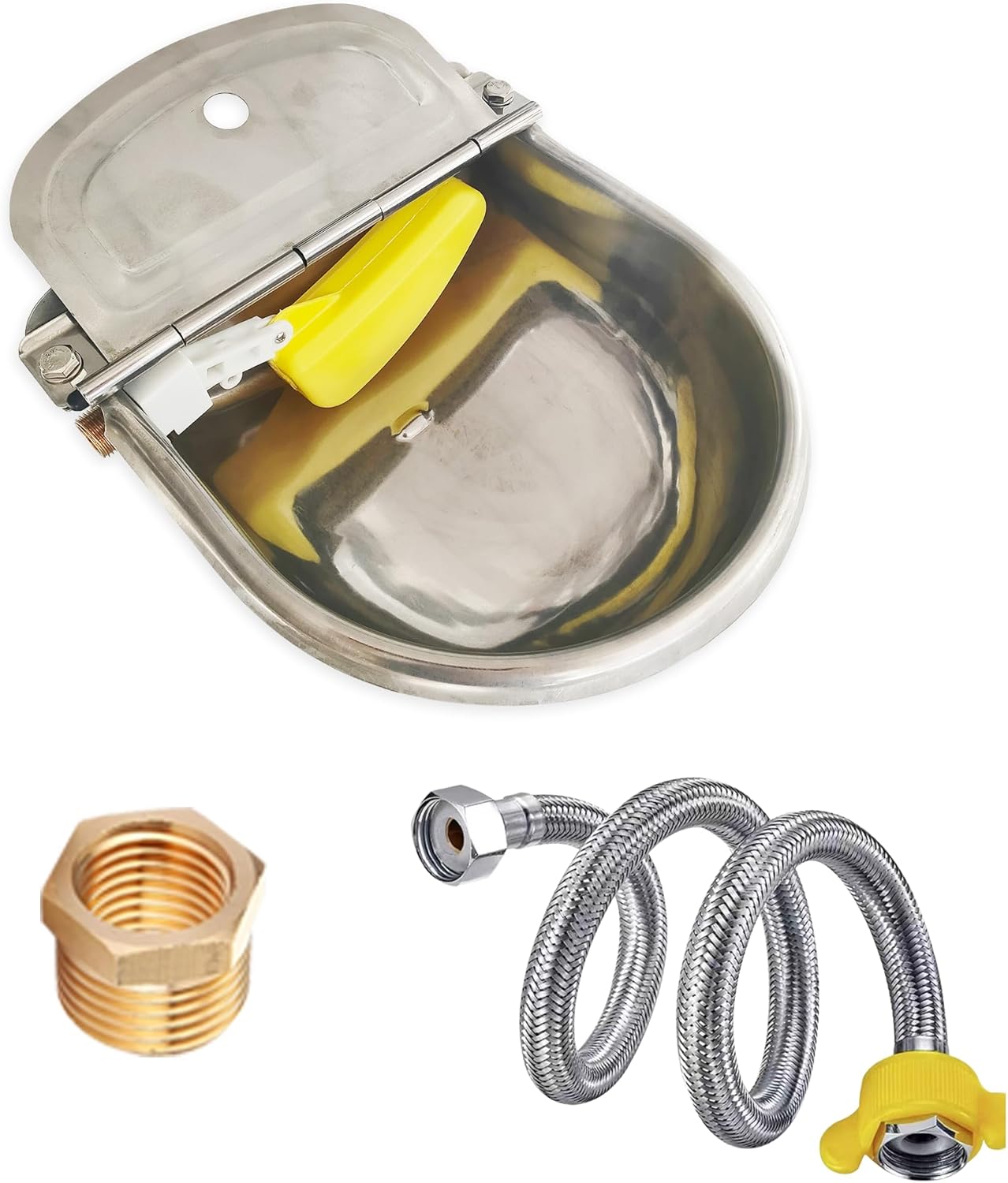 Large-Capacity Stainless Steel Drinking Bowl,304 Stainless Steel Animal Waterer Bowl for Horse,Goat,Pig,Dog, with 1/2 Float Valve (Water Pipe not Included) (A-002-2)