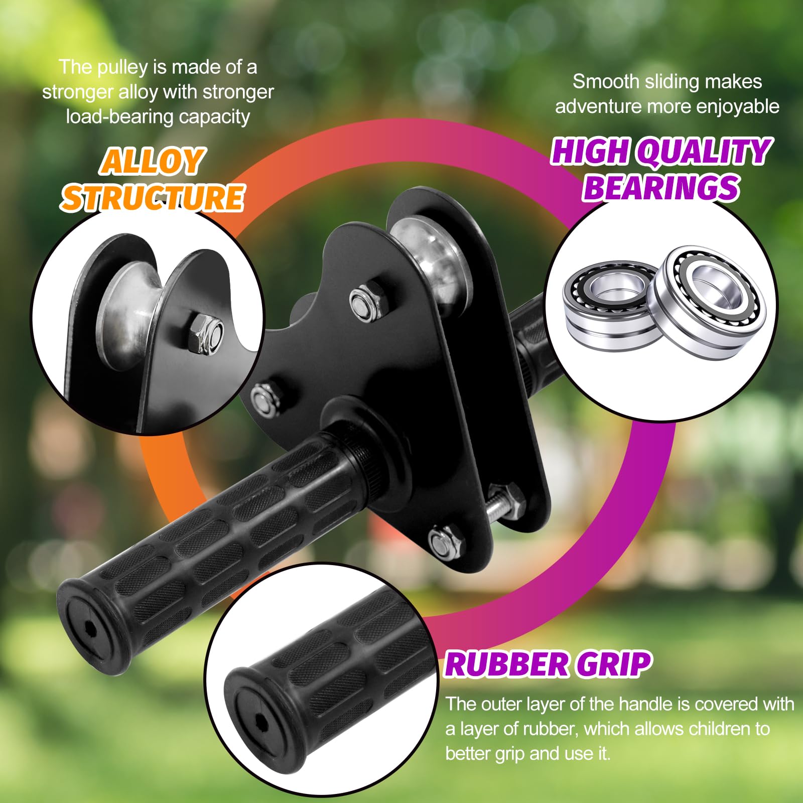 AOBOTE Kit de tirolesa para niños y adultos, tirolesa de hasta 400 libras, retractores especiales y asientos de disco, kit de tirolesa para patio trasero, entretenimiento en el parque infantil (120
