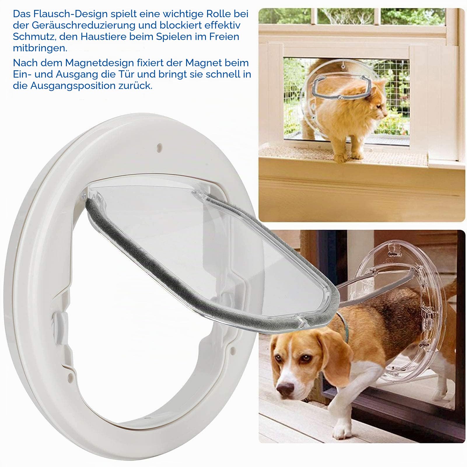 Cat Flap Door 4 Wege Verriegelung Pet Flap Door Runde Magnetische Hundetür In & Out Sichere Haustiertür für Katzen und kleine Hunde Hündchen Welpentiere Sicherheitsrampen