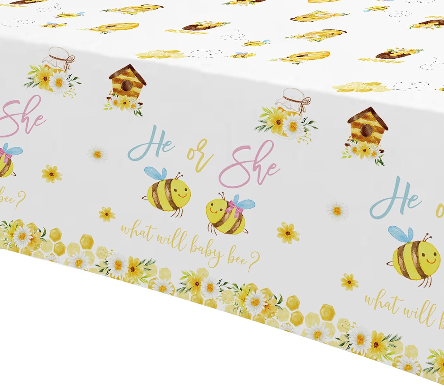 What Will It Bee Gender Reveal Party Supplies Tablecloth, 3 Pack