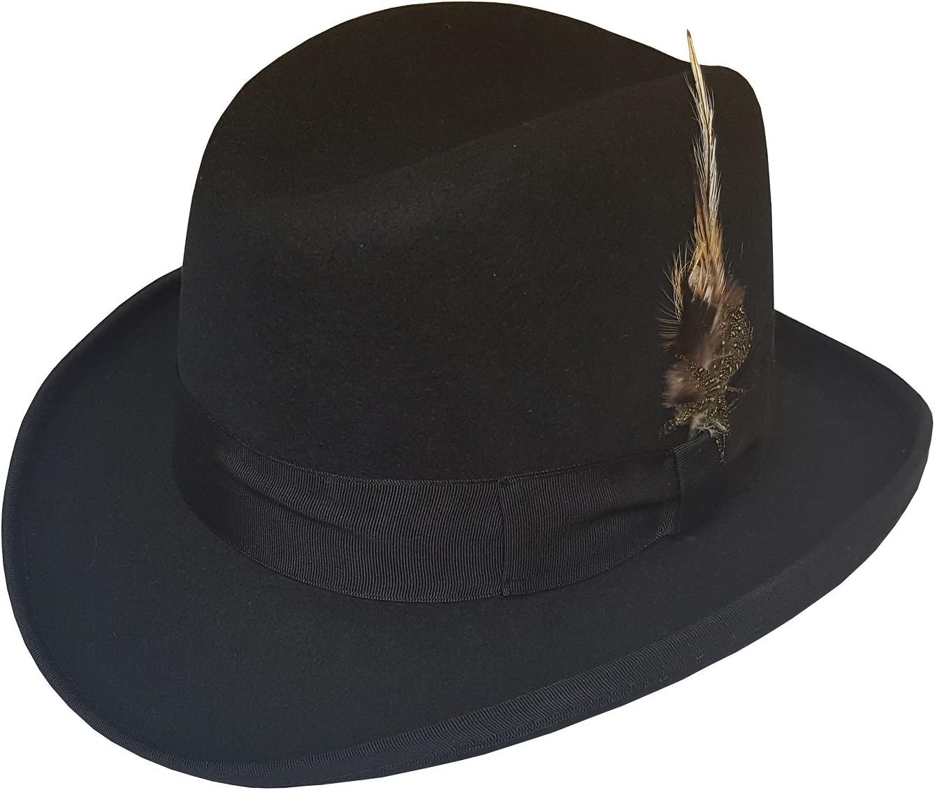 The BondMen's 100% Wool Felt Derby Godfather Homburg Pimp Mob Feather Fedora Hats