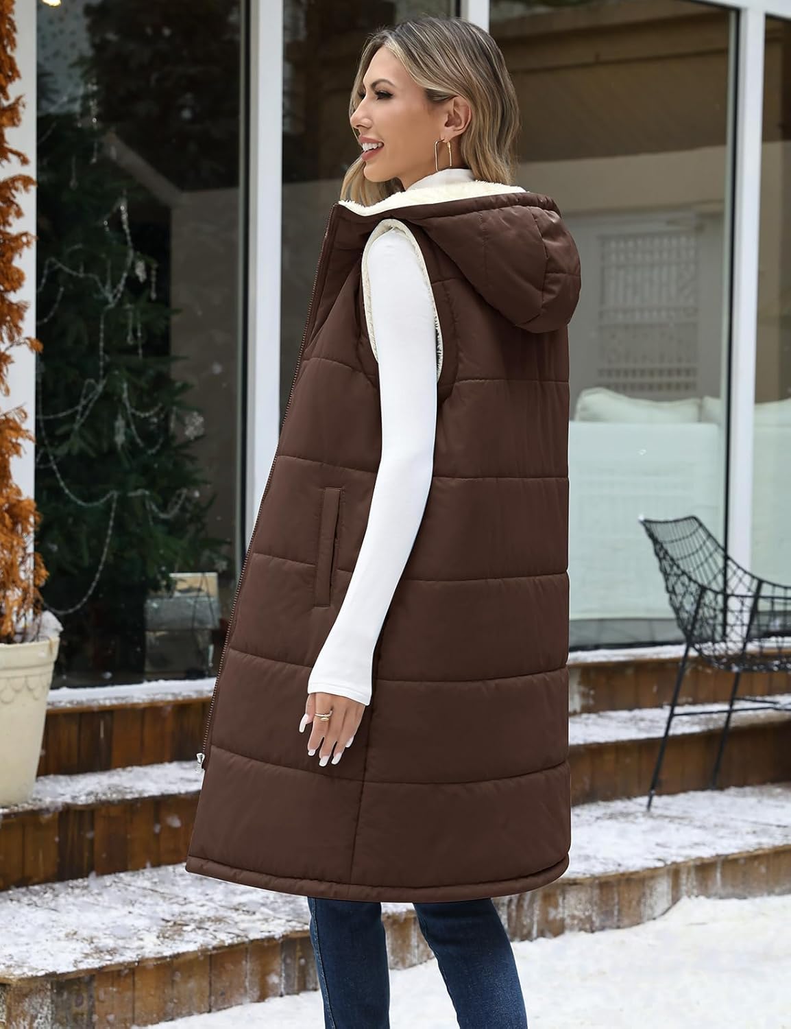 Womens Long Fleece Vest Sleeveless Zip Vest Sherpa Quilted Jacket Trendy Warm Fall Winter Coat Outerwear 2025 - Image 8