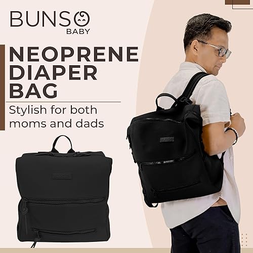 Miniatura 6 de Mochila ligera para pañales, bolsa de neopreno resistente al agua con cambiador, correas para cochecito, bolsa húmeda y bolsa, Negro -, Mochila