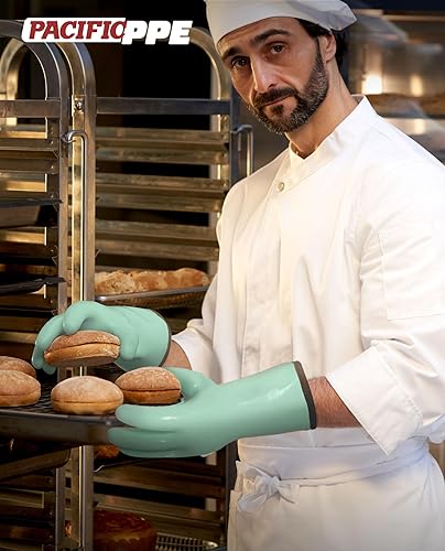 Miniatura 2 de Guantes de horno resistentes al calor PACIFIC PPE, guantes de seguridad de grado alimenticio con revestimiento de silicona impermeable y engrosada