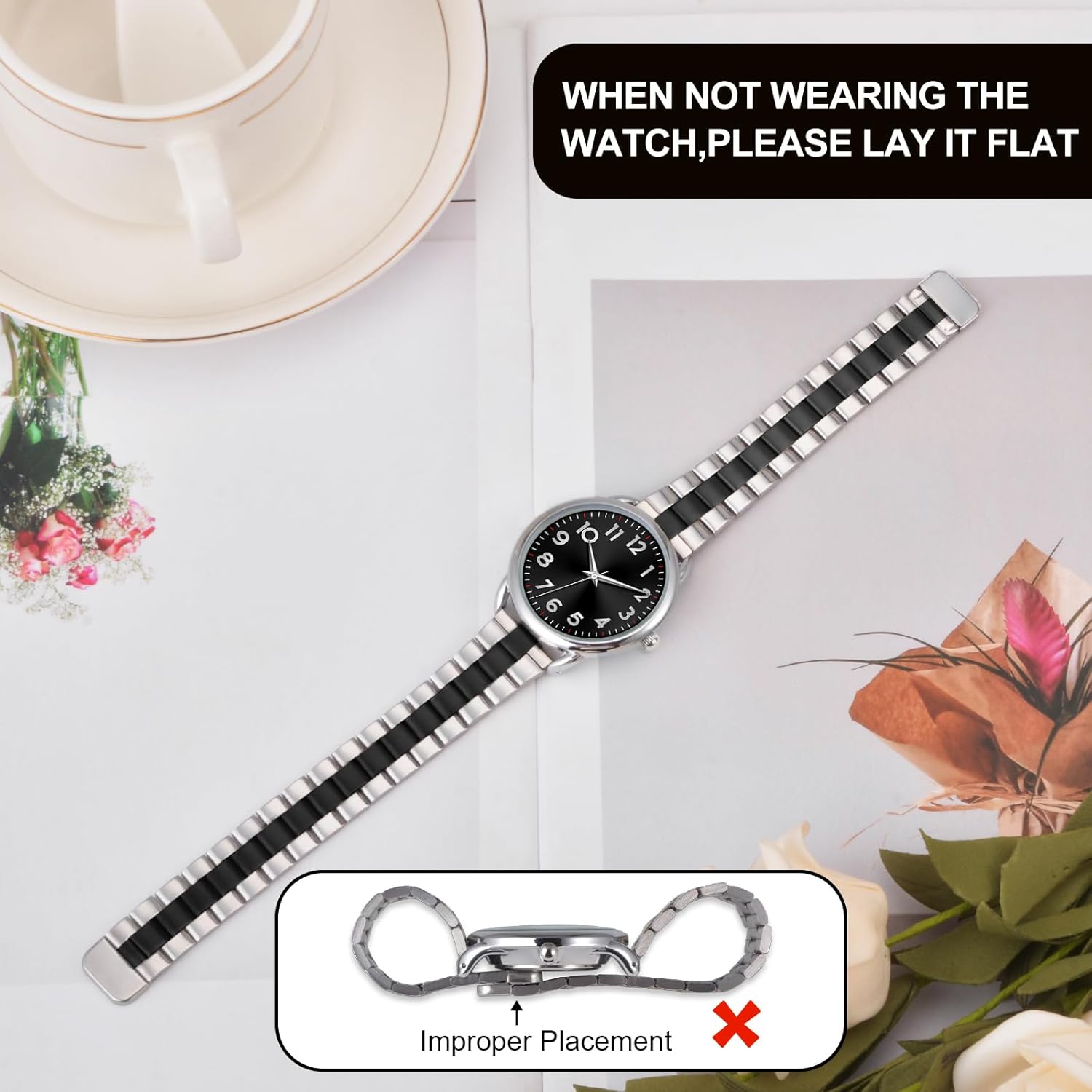Asan Ge 35mm Watch for Women,Magnetic Stainless Steel Band Metal Watch,Easy to Wear No Tool Adjustment, Elegant Minimalist Waterproof Scratch Resistant for Seniors/Arthritis - Image 3