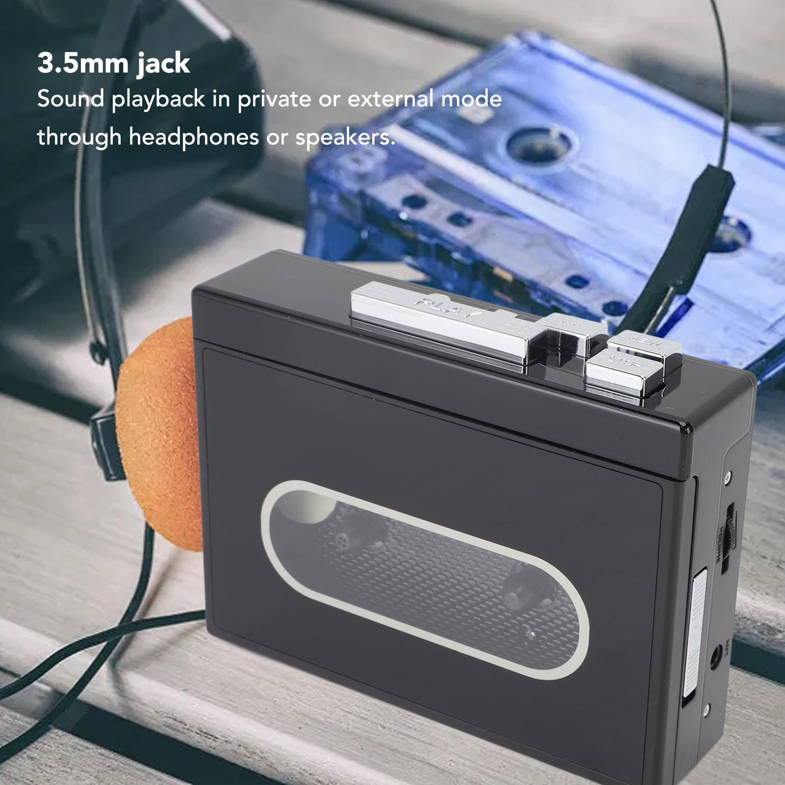 Lecteur de Bande DC5V avec 3,5 Mm Elecphone 5.0 FM Radio Stéréo Sound Vintage Portable Cassette Tape Lecteur pour Les Enregistrements Vocaux Musicaux Tapes Enregistrements Tap PlayerCassette