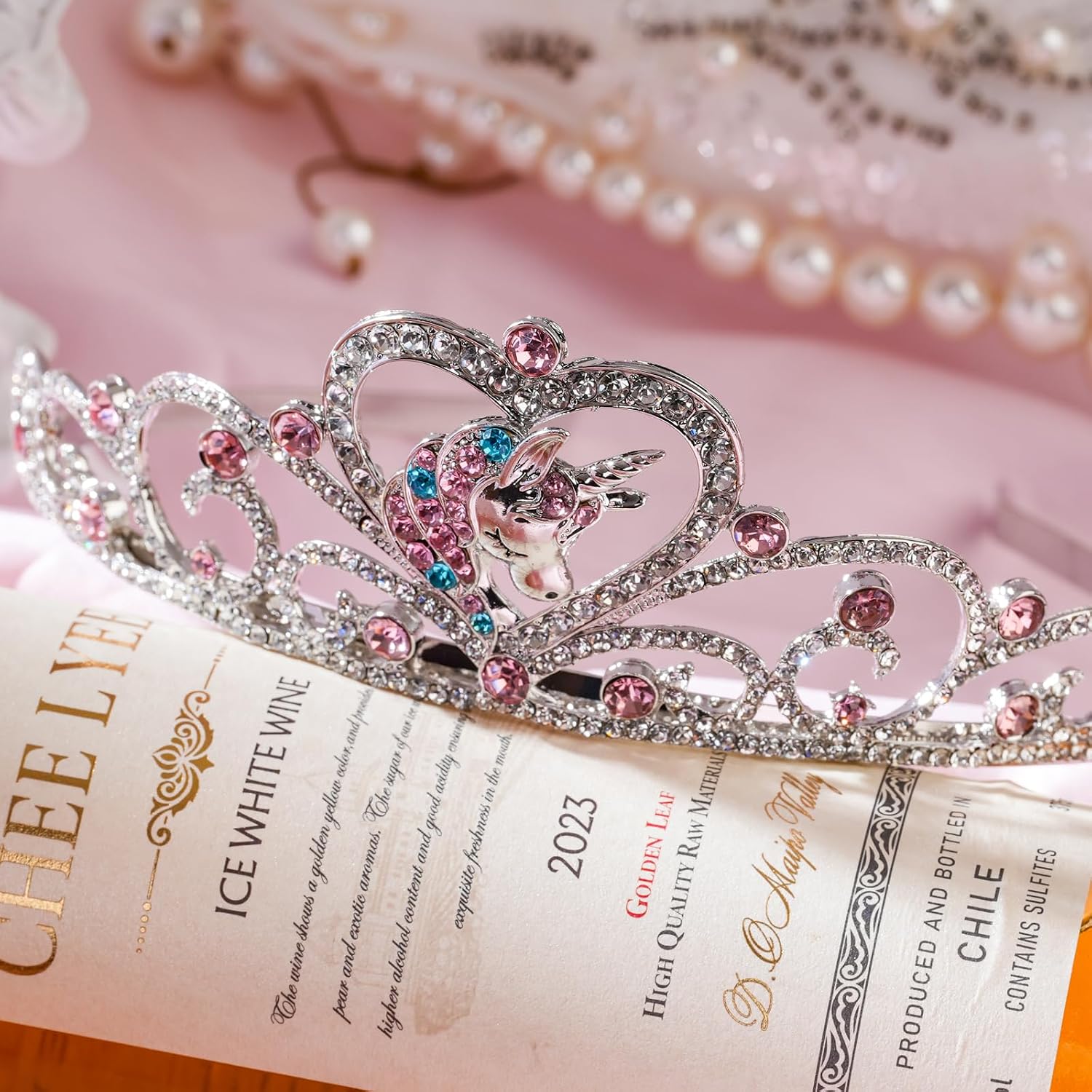 Princess Unicorn Crown Halloween Cosplay Sparkle Gold Crown Crystal Hair Tiara Costume Accessories for Women Girls Birthday Gift