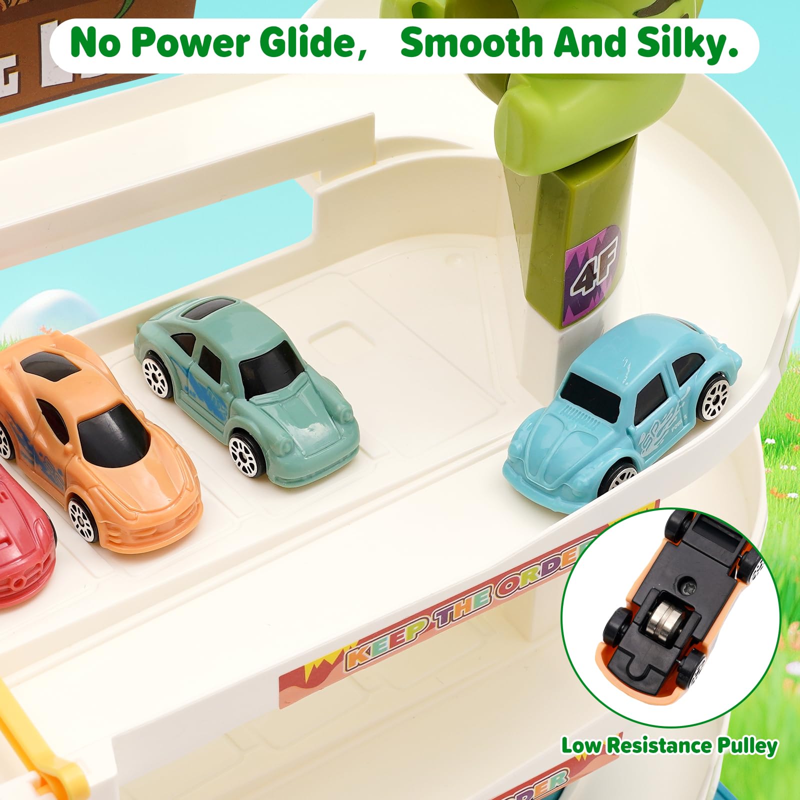 Dinosaurier Auto Garagen Spielset für Kinder 2 IN 1 Rennbahn Spielzeug und Auto Parkhaus für Kinder mit Licht und 6 Autos Geschenke Spielzeug für 2 3 4 5 Jahre