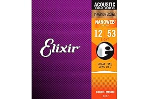 Elixir Light Gauge Phosphor Bronze Acoustic Guitar Strings with Nanoweb Coating