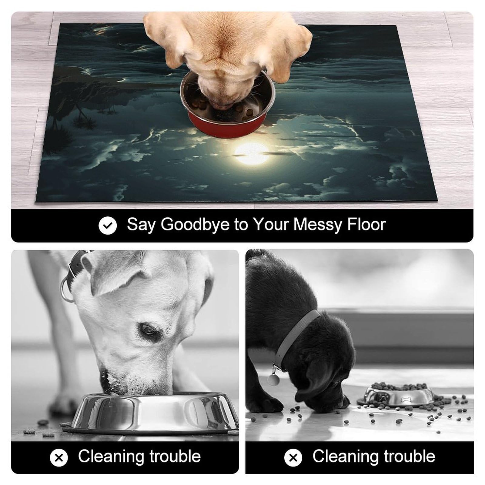 Sea Moon Tapis de nourriture pour chat – Tapis d'alimentation antidérapant pour chien facile à nettoyer pour la nourriture et l'eau, tapis de gamelle pour chien et chat, 61 x 81,3 cm