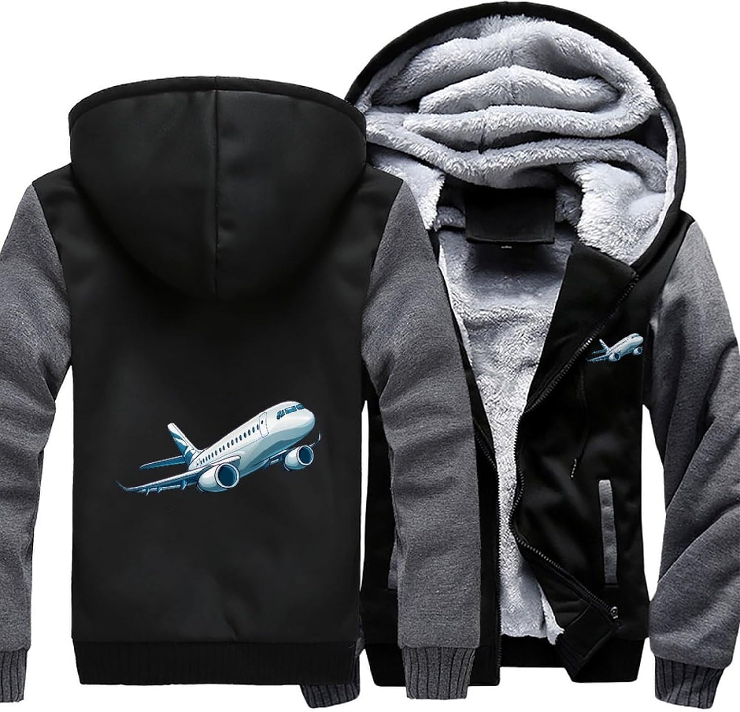 Airplane Plane Men's Hoodie Full-Zip Hooded Sweatshirt Fleece Jacket Coat Winter Warm Clothing