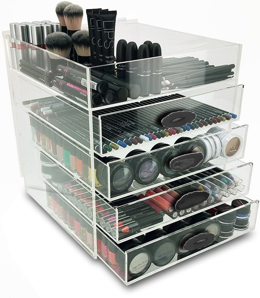 OnDisplay Ultimate Diva Cosmetic Organization Station - 12" Cube - Gold/Silver Agate (Black/Silver)