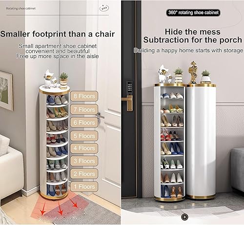 Miniatura 3 de Zapatero giratorio de 360 de 7 niveles sin puerta, estante redondo para zapatos, organizador de zapatos moderno y alto para entrada, dormitorio,