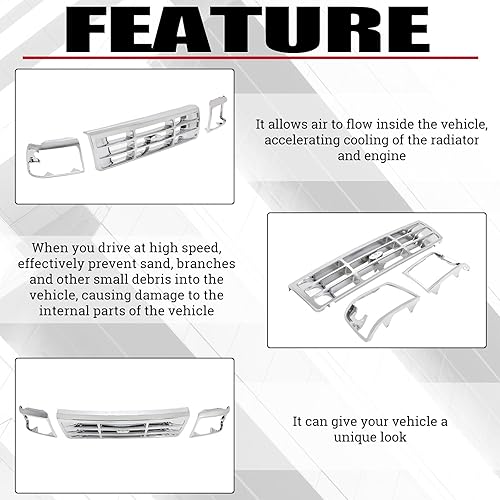 Miniatura 4 de HECASA Rejilla delantera y bisel de faros delanteros compatible con Ford Bronco F-150 F-250 HD F-350 de repuesto para F4TZ8200A FO1200173 F2TZ13064D
