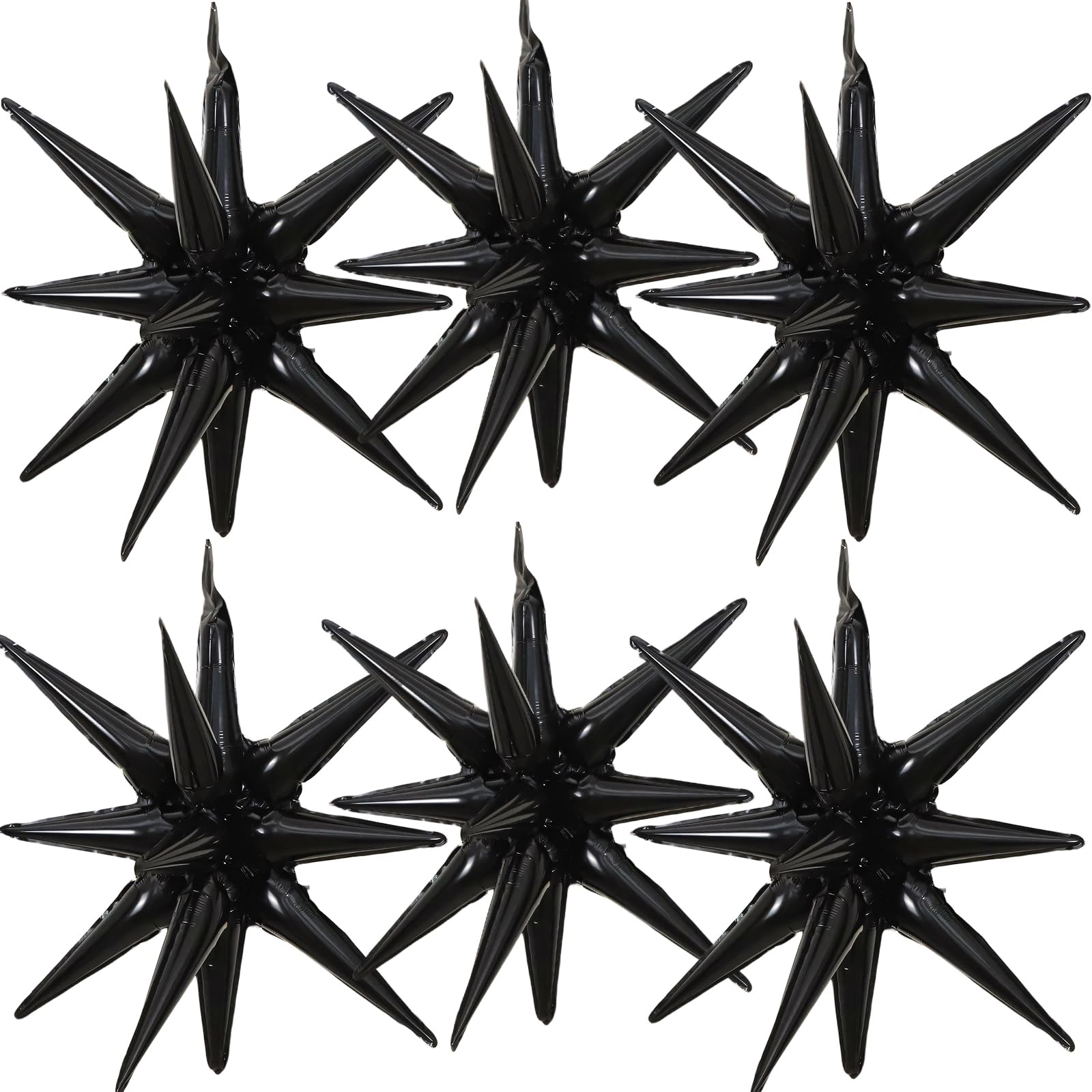 6 Pieces 27 Inches Black Explosion Balloons, Large 14-Pointed One-Piece Cone Stars Fireworks Aluminum Foil Balloons for Halloween Birthday Wedding New