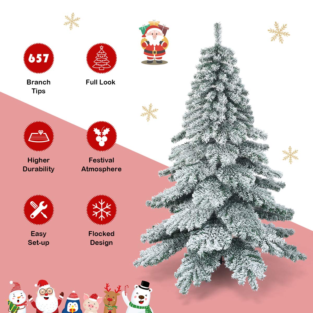 FANTASK Sapin de Noël Artificiel avec Neige - 180 cm - avec Support en métal et système de Pliage - Aiguilles en PVC - pour la Maison et Le Bureau (180 cm)