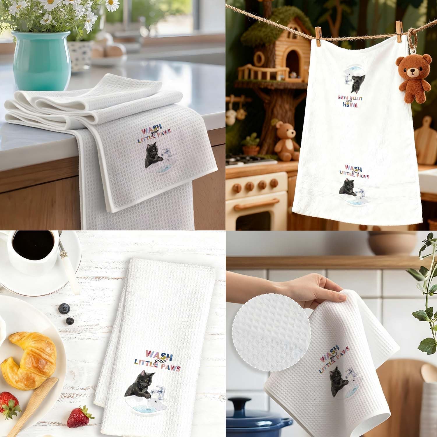 Cute Black Cat Bathroom Hand Towels for Kids,Cat Lover Mom Gifts Decorative Hand Towels for Bathroom Washroom,Funny Kitchen Dish Tea Towels,16x24 Inch - Image 5