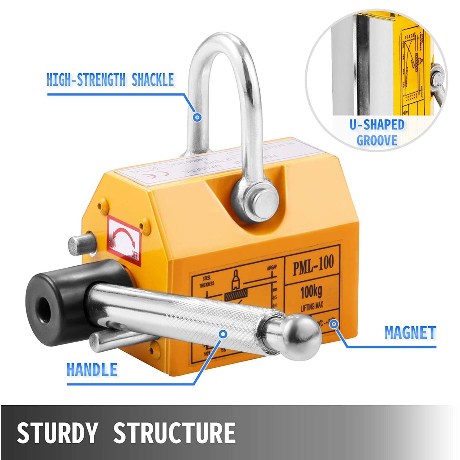 Lasthebemagnet 100 Kg/220Lbs Maximale Zugkraft, Hebemagnet Permanentmagnetheber, Keine Entmagnetisierung, Kein Strombedarf, 3,5 Sicherheitsfaktor