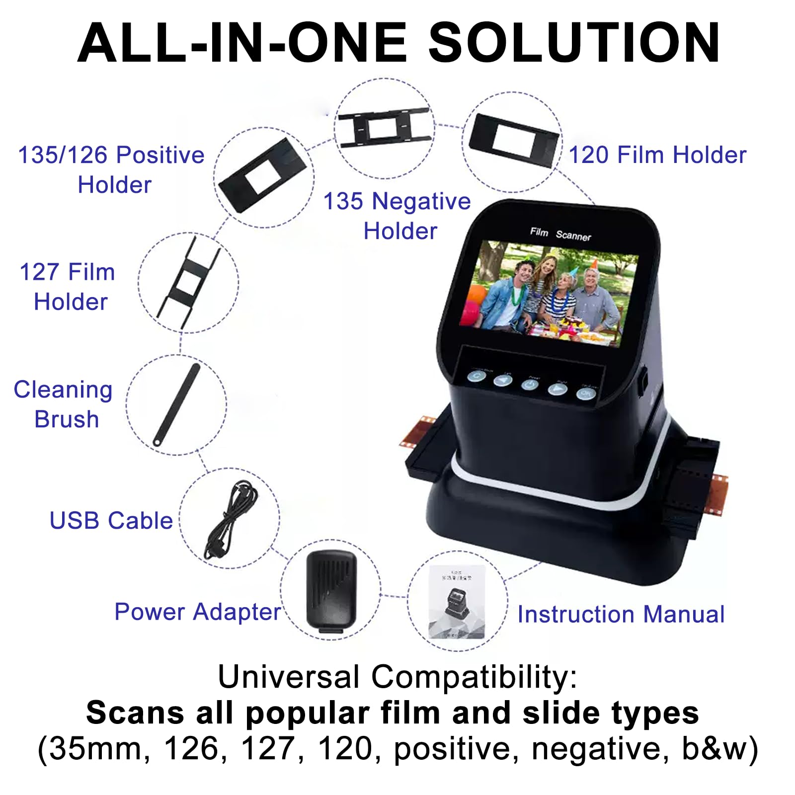 Scanner Digitale per Diapositive e Negativi all-in-1 | Scansione Pellicole e Diapositive; Conversione Rapida in JPEG Digitale; Convertitore Fotografico Standalone