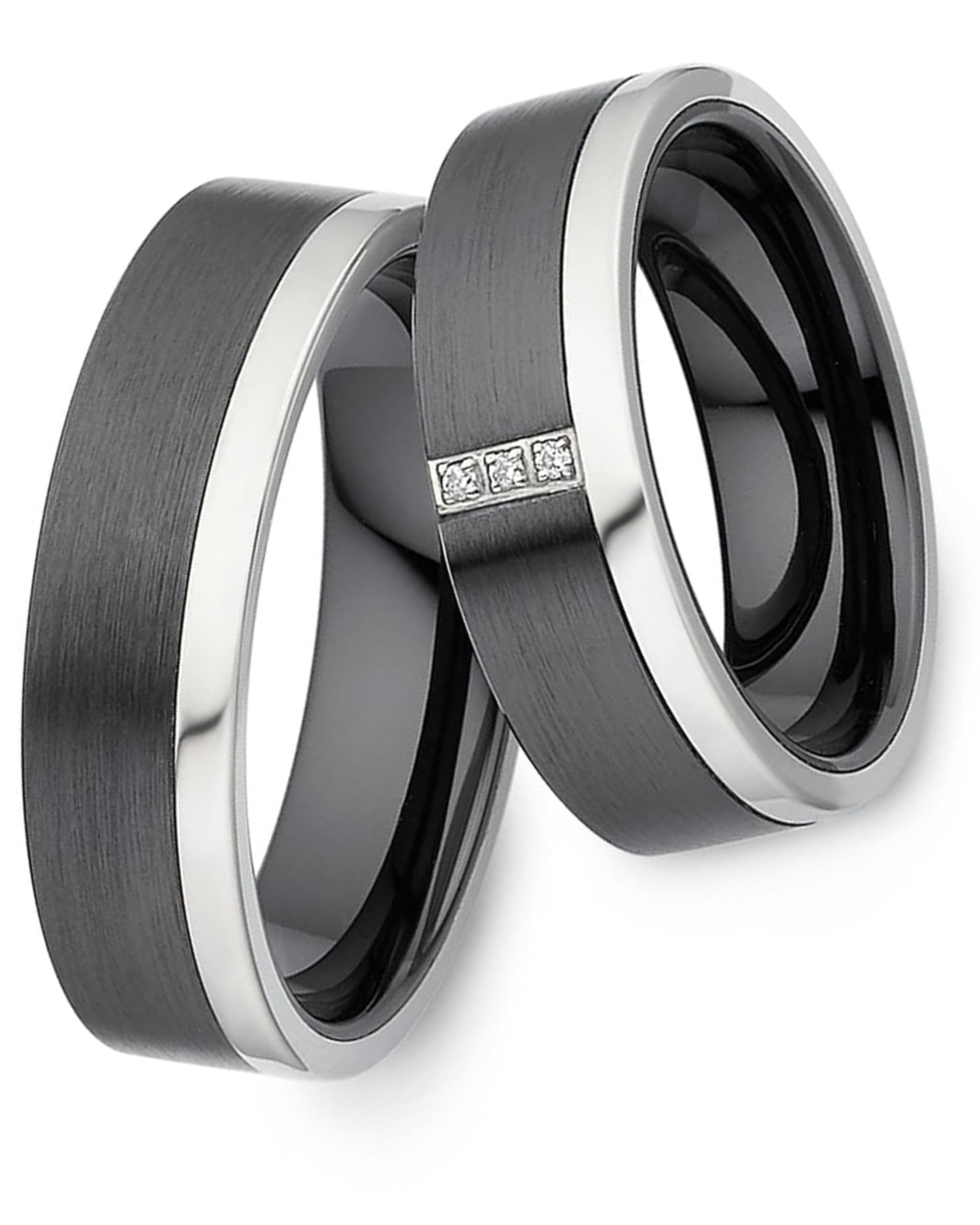 123traumringe Eheringe in Titan & Keramik I Partnerringe mit 3 Zirkonia & Etui I Gravierbare Eheringe mit Ringgröße 50-70 mm I Edle Verlobungsringe in 6 mm Breite & 2 mm Stärke I S64