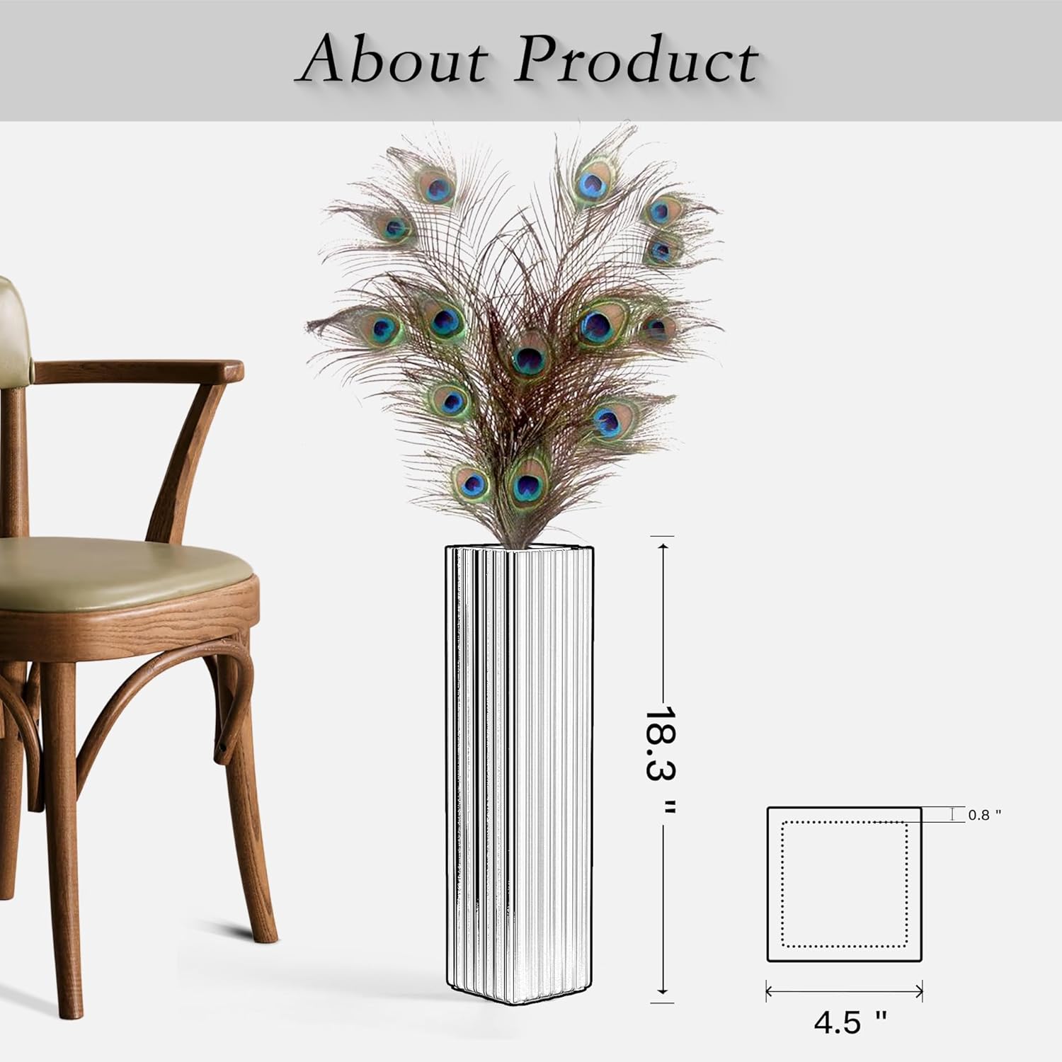 18" Modern Black Vertical Stripe Floor Vase, Tall Centerpiece Vase for Dried Branches, Pampas Grass, Faux Florals Home Decor for Living Room, Staircase Corners,Fireplace