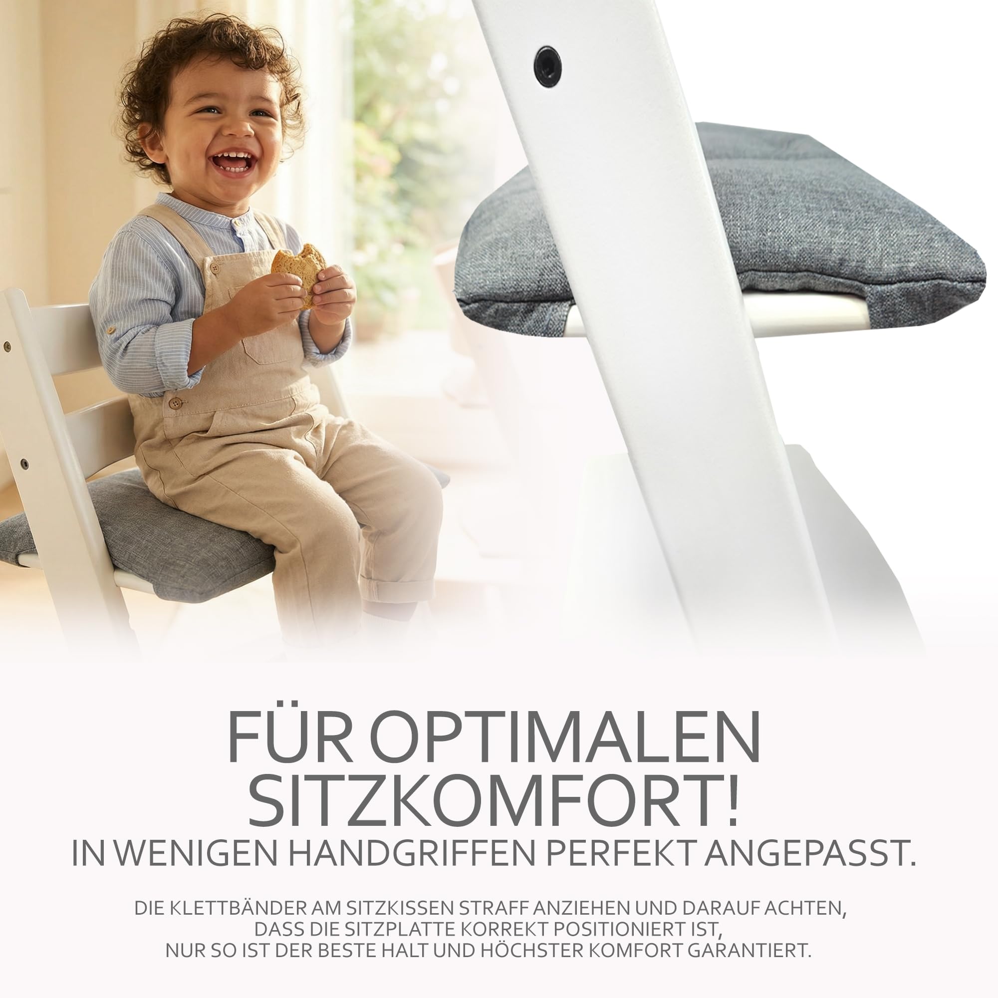 BambiniWelt Ersatzbezug Tripp Trapp – Sitzkissen komp. mit Stokke Hochstuhl, 1-teilig, gepolstert & waschbar, Auflage mit Klettverschluss für Kinderstuhl Mod. 3 (1-teilig meliert dunkelgrau)
