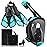 Viginsul Mask Fins Snorkeling Gear for Adults, Full Face Snorkel Mask & Adjustable Swim Fins Snorkel Set, Panoramic View Snorkel Mask Dry Top Anti-Fog Anti-Leak