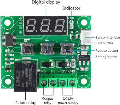 6pcs W1209 12V DC Digital Temperature Controller Board with Case Micro Digital Thermostat -50-110C Electronic Temperature Temp Control Module Switch with 10A One-Channel Relay and Waterproof Blue