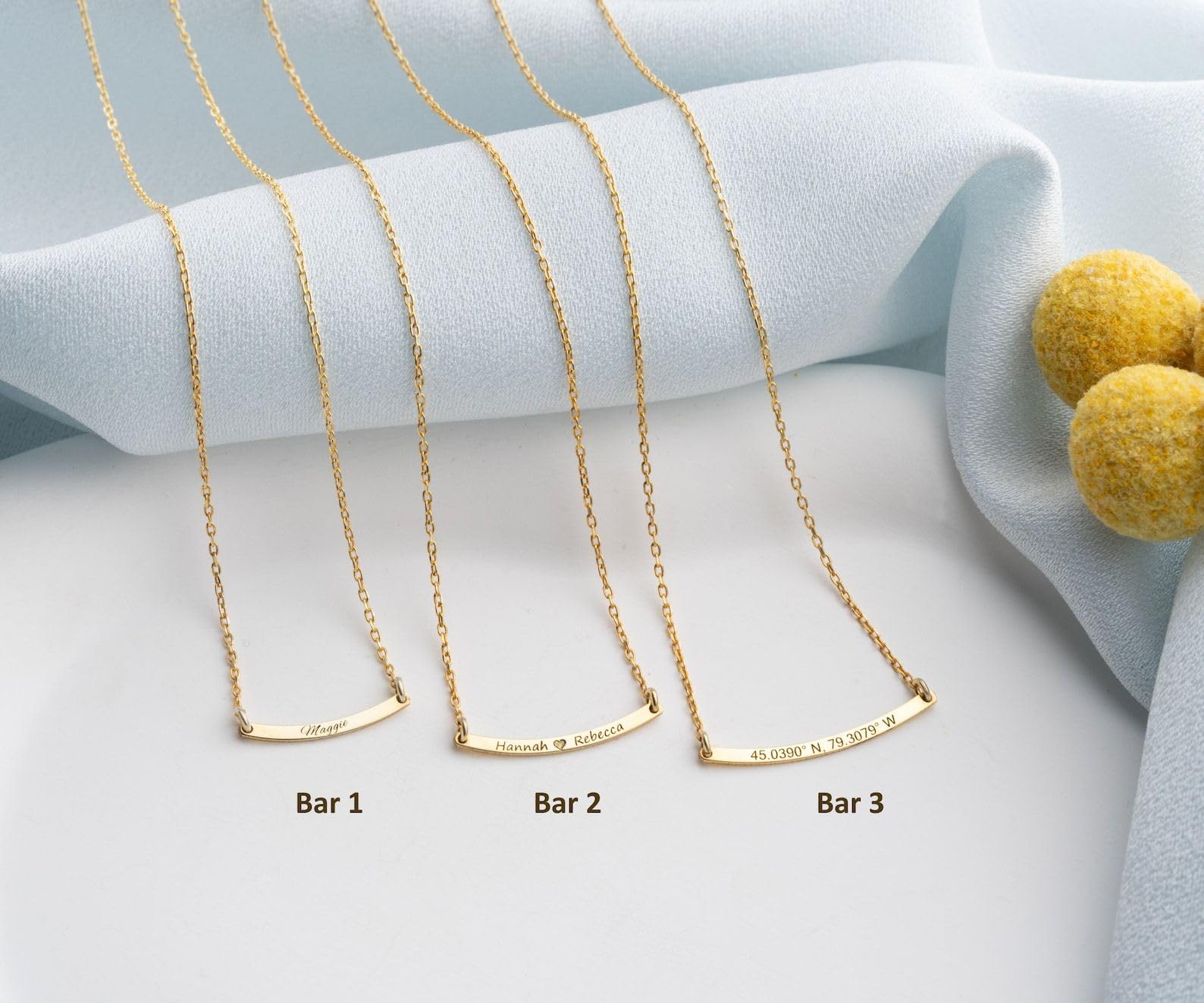 Personalizado 14K oro curvado barra collar, Navidad personalizado placa con nombre plata delicado para mujeres