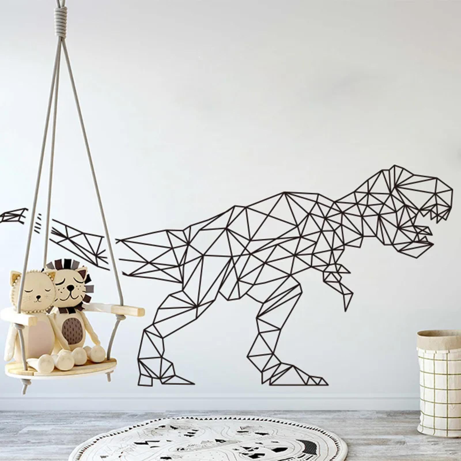YOUOUSI Dinosaur Animal Wood Jungle wall Stickers Dinosaur Triangle Geometric Polygon Dinosaur boy Room Children's Room Vinyl Art Decals