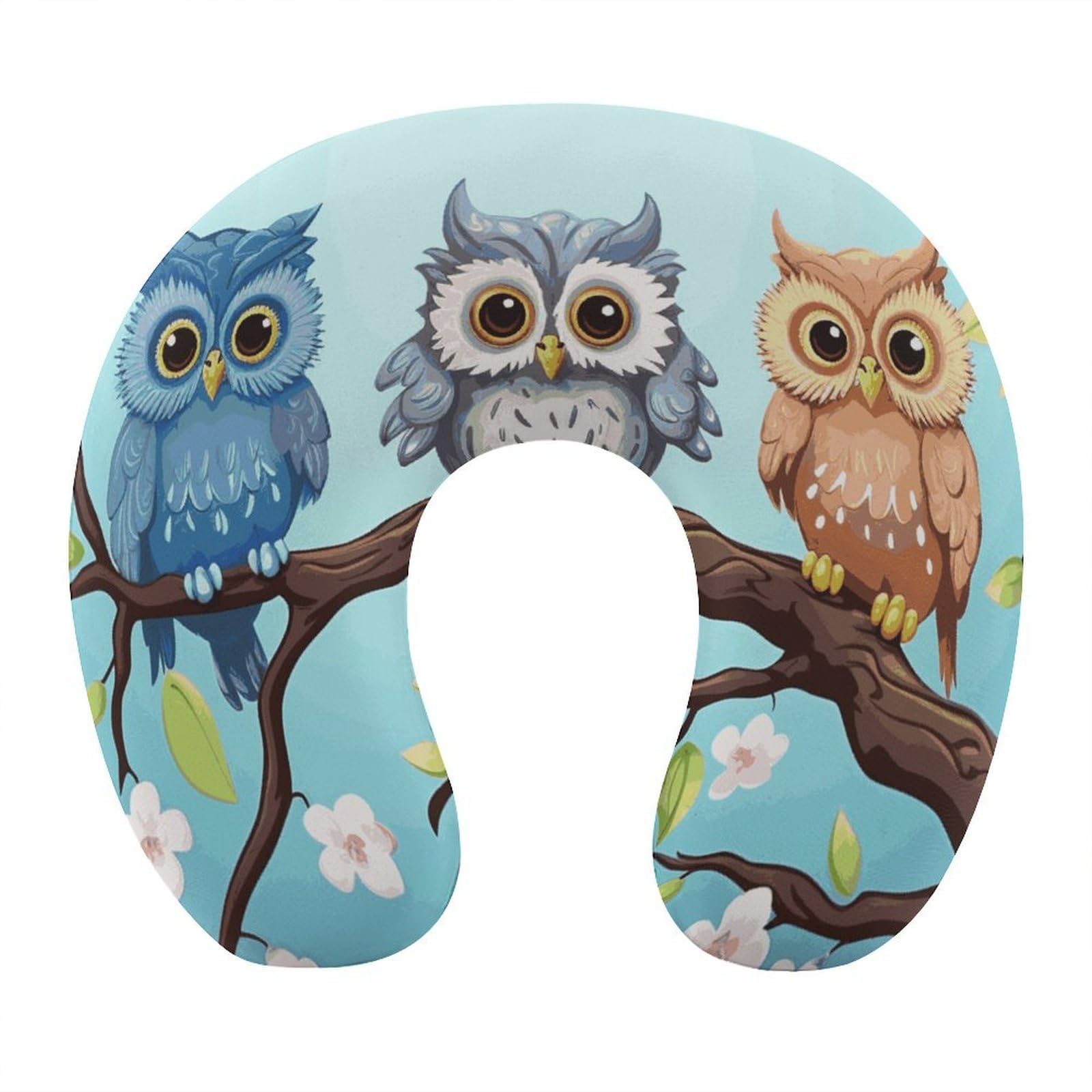 FekiLoot Owls on A Branch Travel Pillow,U Shaped Office Napping Pillow Support Neck and Head Comfortable Travel Neck Pillow U Shape Sleeping Essentials for Long Haul Flights