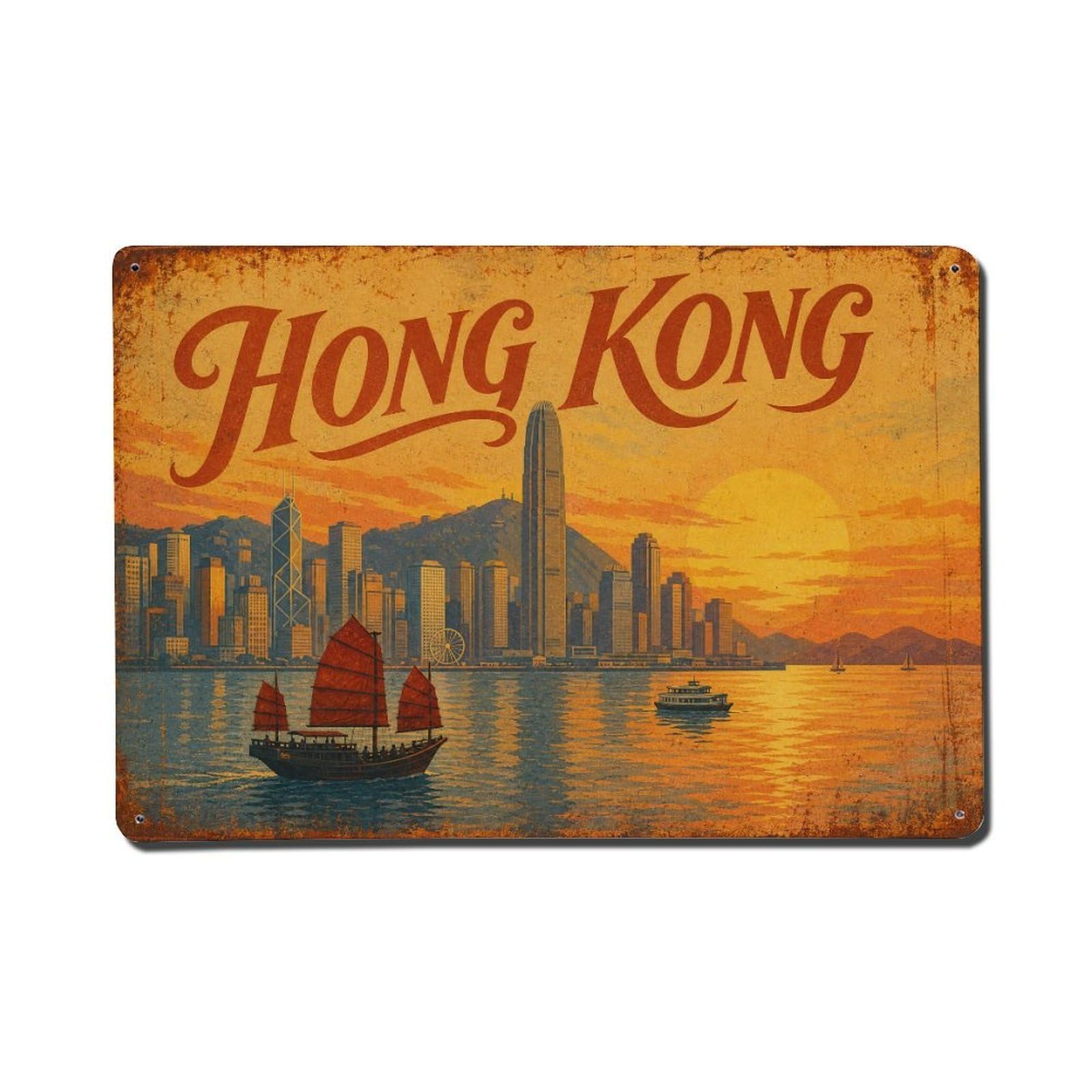 Metal Tin Sign Vintage Travel Hong Kong Sunrise