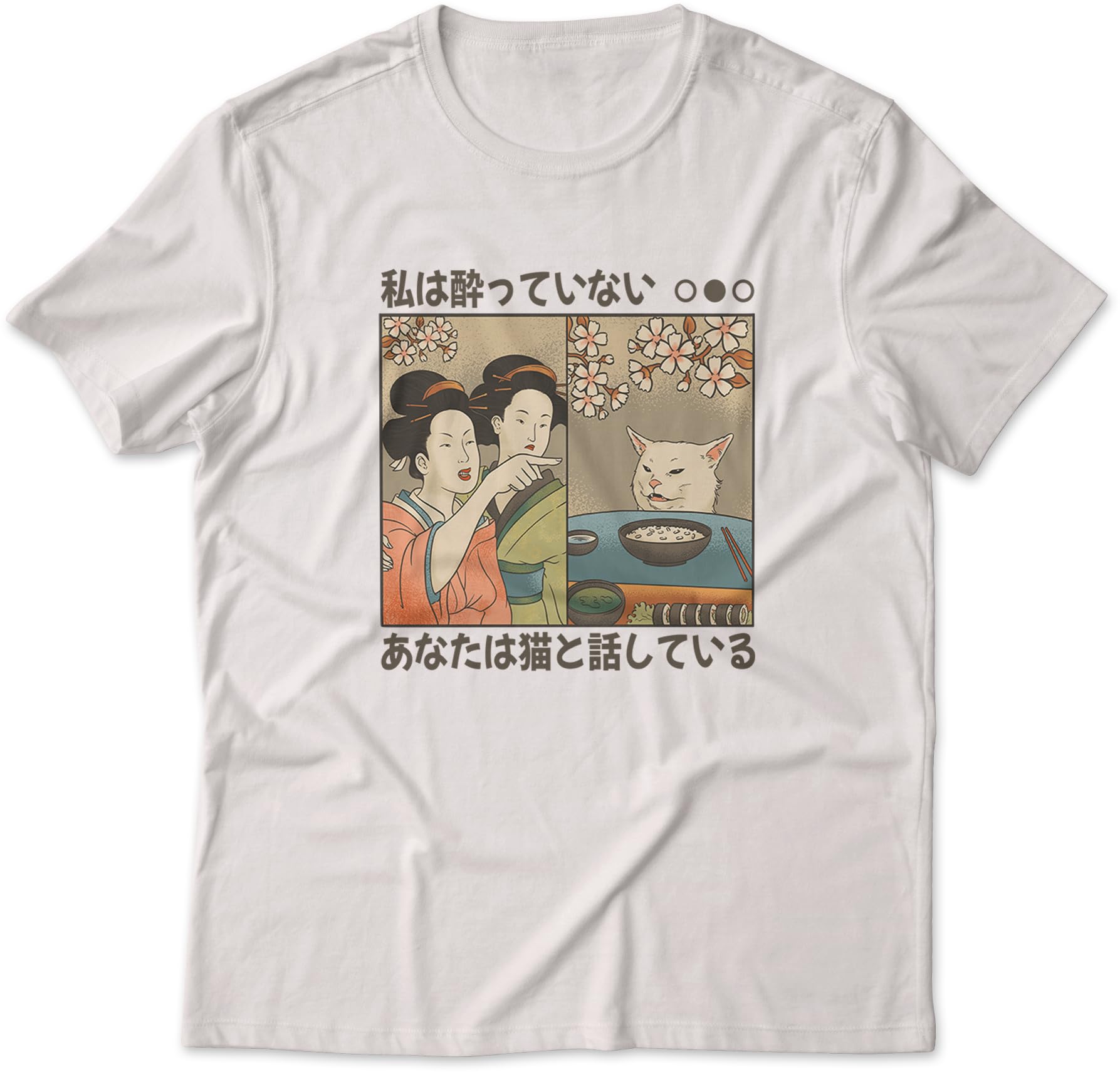 UrbangiftWoman Shouting at a Cat Meme Japanese Version Organic Unisex T-Shirt (UK, Alpha, M, Regular, Regular, Off-White)