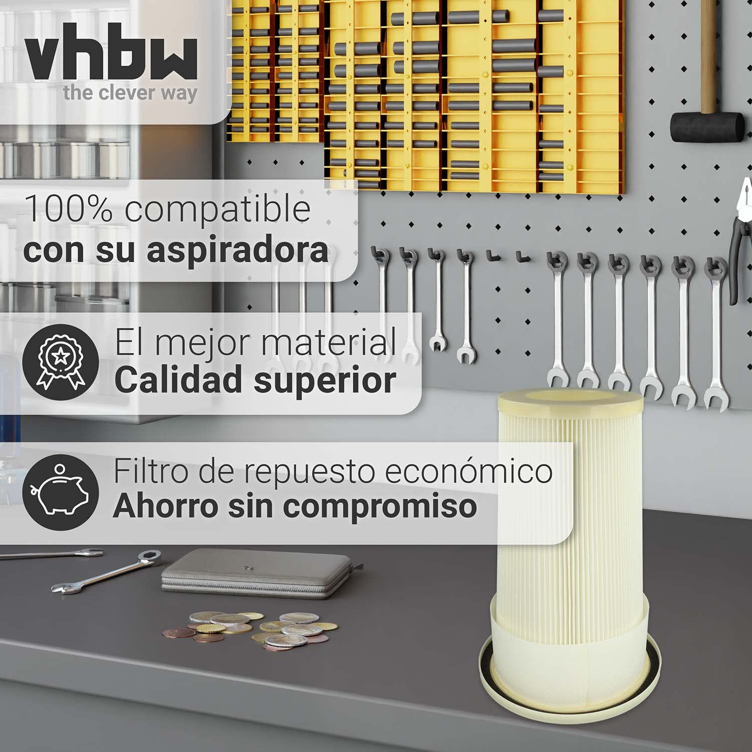 vhbw Filtro plisado reemplaza Dustcontrol 42028 para aspiradora | blanco lavable