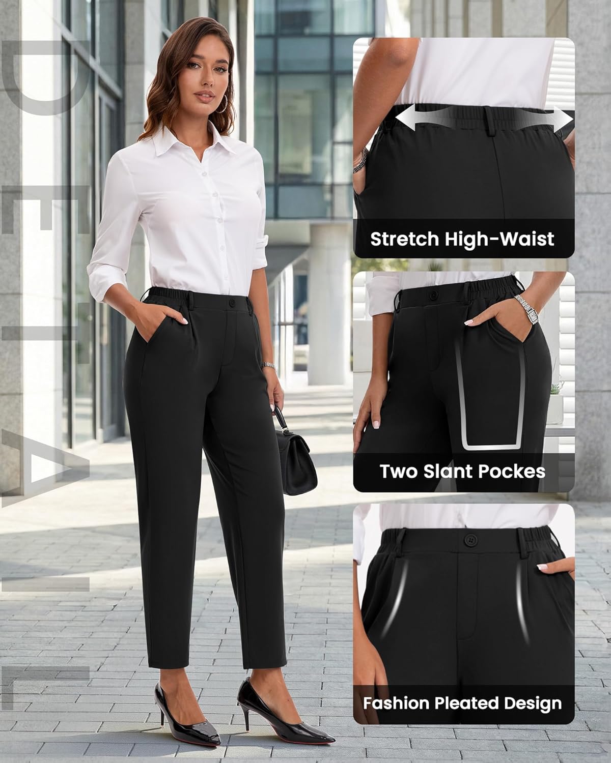 COPYLEAF Dress Pants Women Stretchy Work Pants with Pockets Travel Business Casual Ankle Trousers Slacks