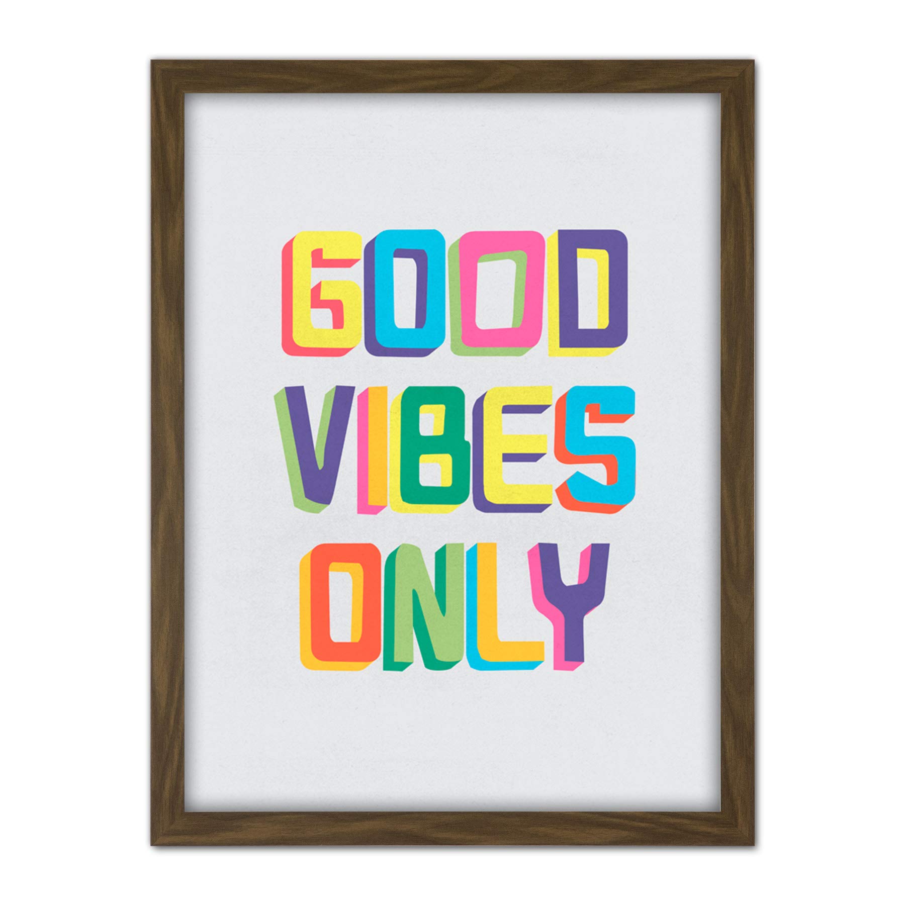Wee Blue Coo Quote Good Vibes Only Colourful Artwork Framed Wall Art Print 18X24 Inch