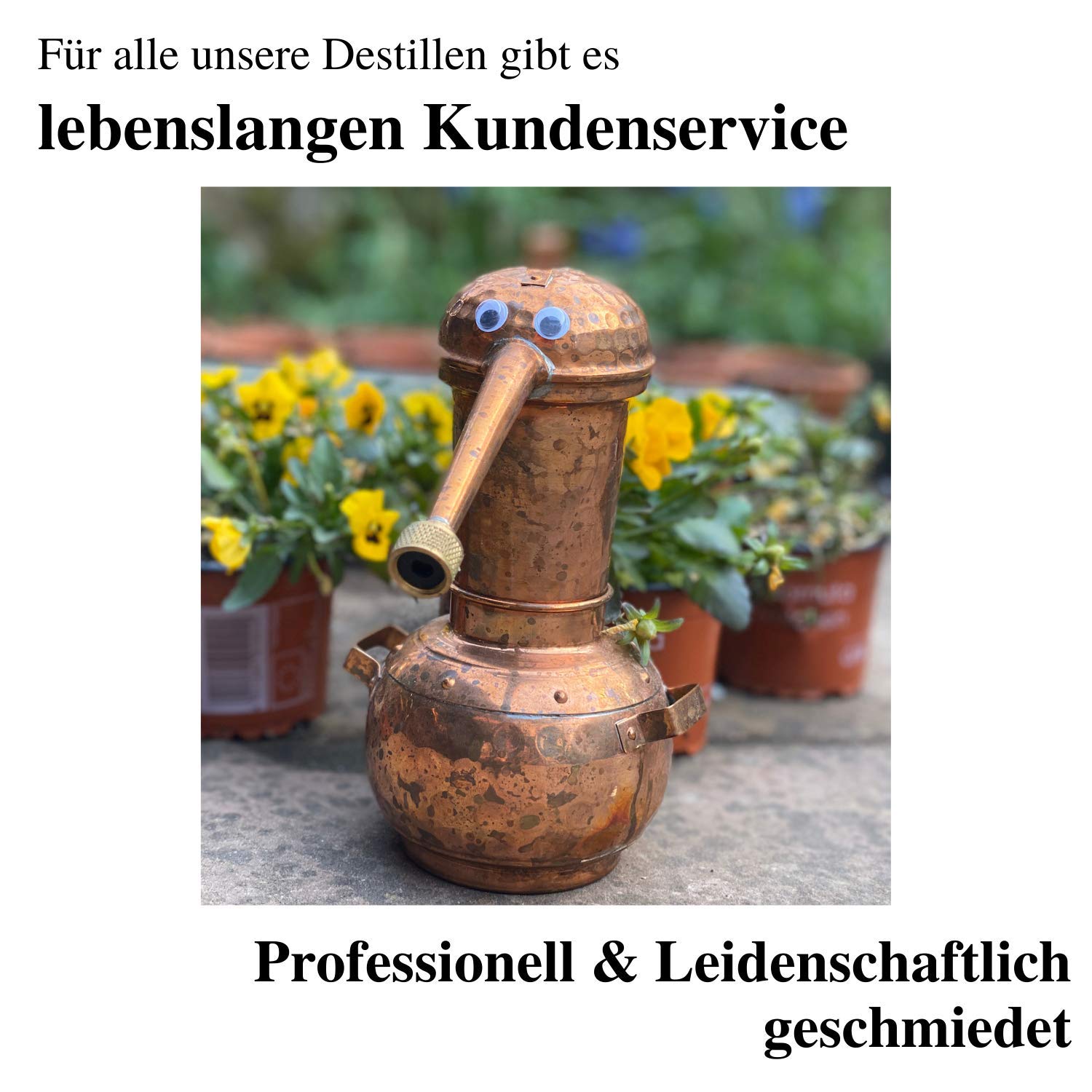 CopperGarden Kupfer Destille ARABIA 0,5 Liter I Geniale Tischdestille mit Aromasieb & Spiritusbrenner im Miniformat I Legales Destilliergerät für ätherische Öle/Hydrolate/Düfte/Wasser etc.